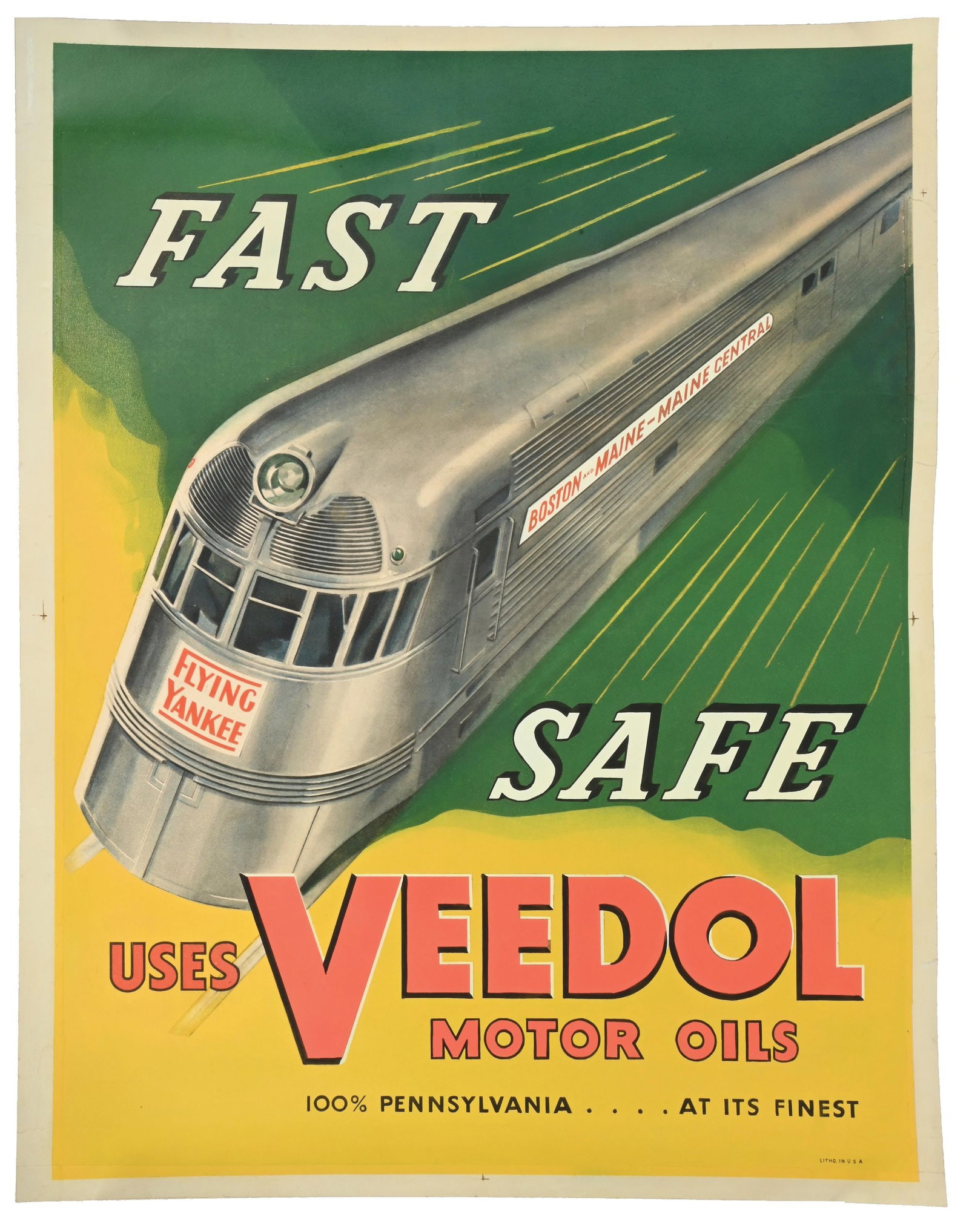 VEEDOL MOTOR OIL SERVICE STATION POSTER W/ FLYING YANKEE GRAPHIC. (1 of 2)