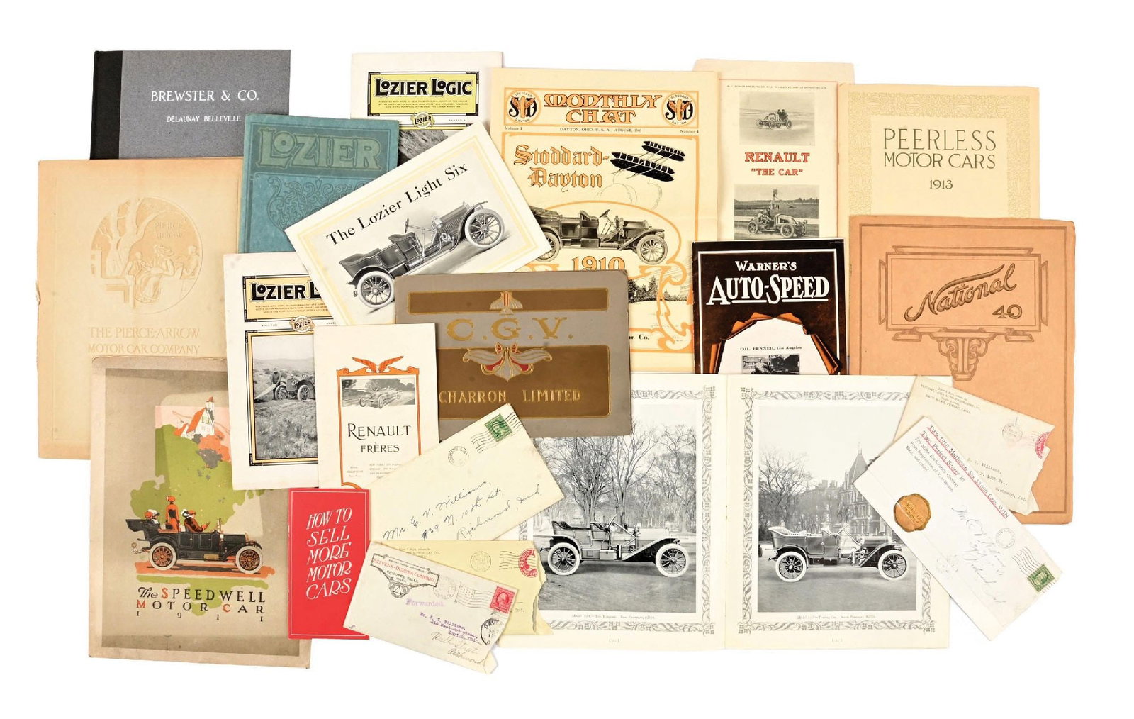 COLLECTION OF EARLY AUTOMOTIVE ADVERTISING BROCHURES FROM NATIONAL, RENAULT & LOZIER (1 of 1)