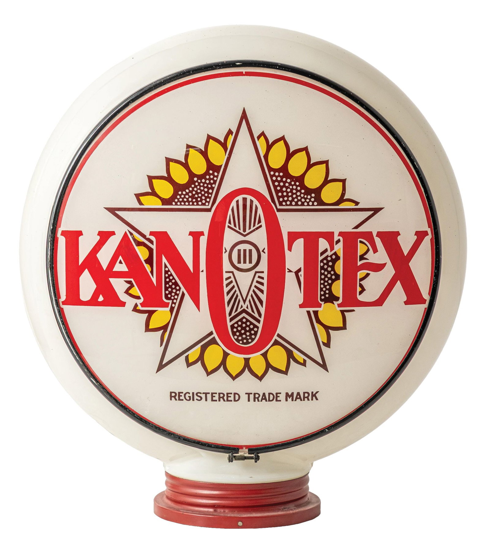 KANOTEX GASOLINE COMPLETE 13.25" GLOBE ON SCREW BASE GILL BODY.: Complete 13.25" Globe On Screw Base Gill Body. CONDITION: Lenses each in excellent condition showing minimal areas of light age wear. Globe body also in excellent condition showing minimal body wear w
