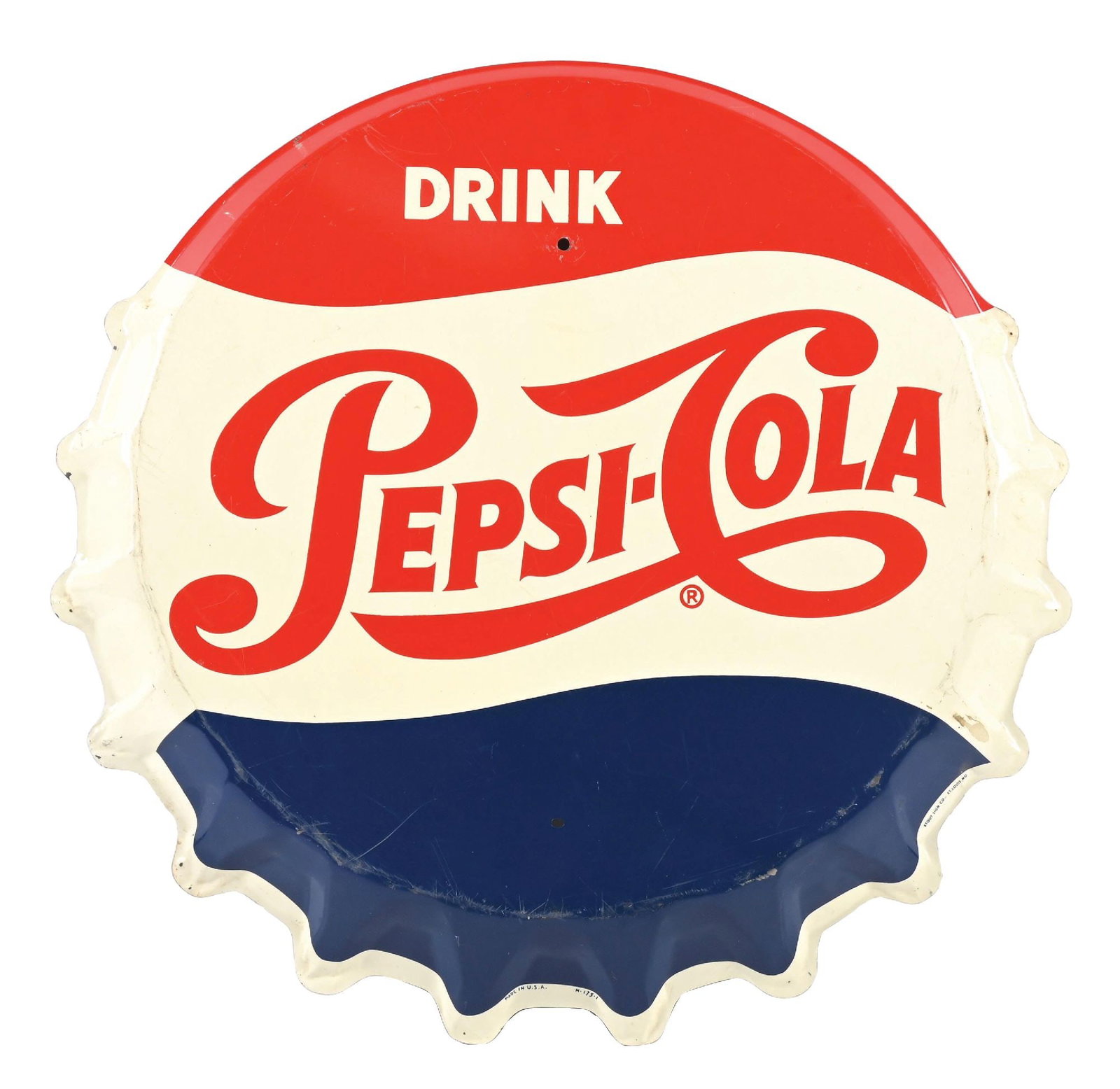 PEPSI-COLA EMBOSSED TIN BOTTLE CAP SIGN (1 of 3)