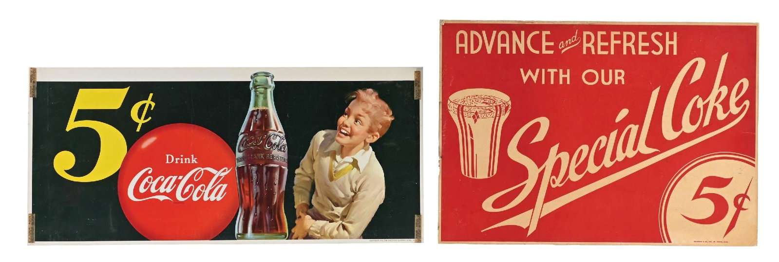 COLLECTION OF 2: COCA-COLA 5¢ ADVERTISING SIGNS (1 of 2)