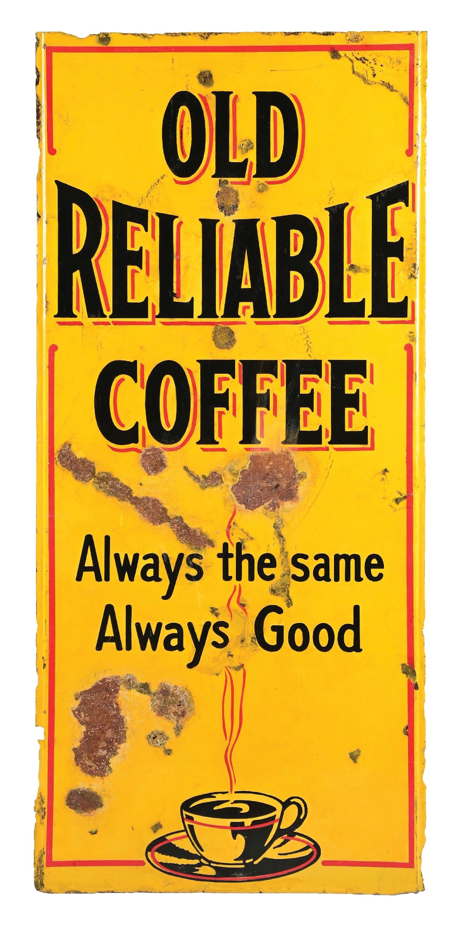 OLD RELIABLE COFFEE "ALWAYS THE SAME, ALWAYS GOOD" PORCELAIN LIGHTHOUSE SIGN (1 of 2)