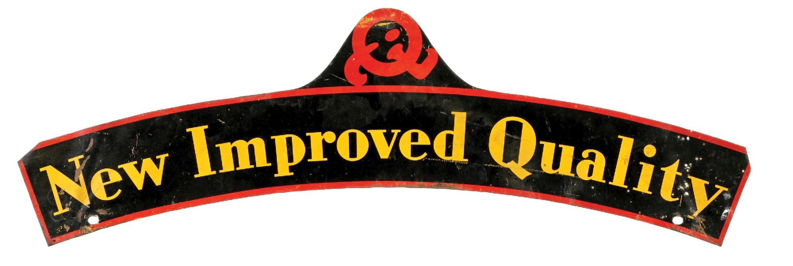 HYVIS NEW IMPROVED QUALITY CURVED TIN TOPPER SIGN: DST. CONDITION: Showing good color & gloss with general age wear showing surface scratching and creases at each end. Minor mounting hole wear. Overall rare and well displaying. Condition: (7.75). Dime
