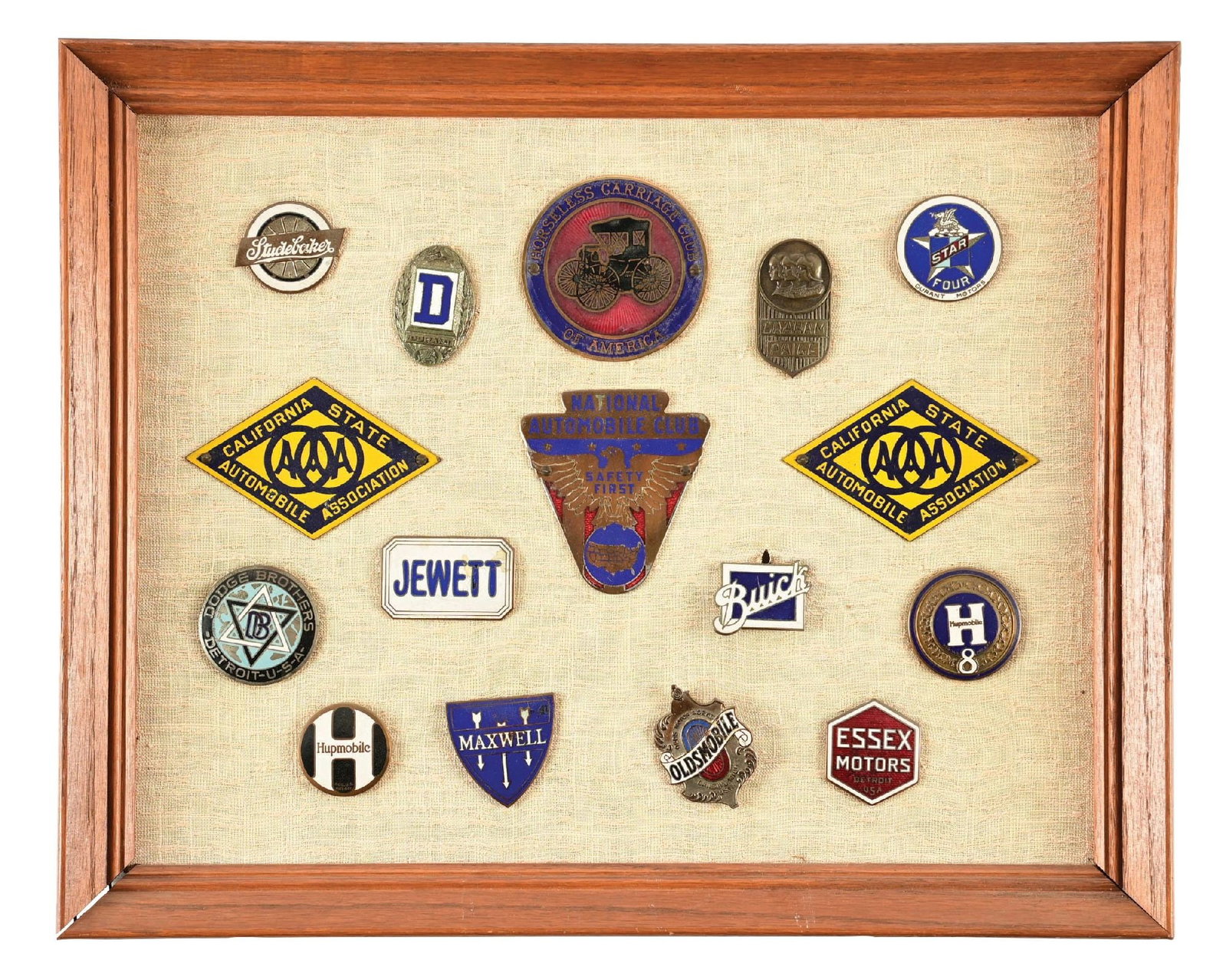 FRAMED AUTOMOBILE & RADIATOR BADGE COLLECTION. (1 of 2)