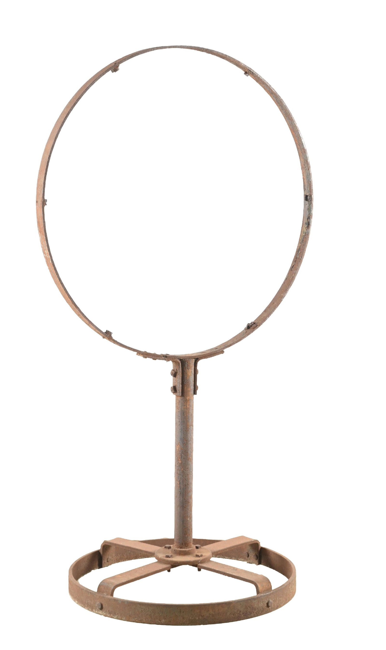 ORIGINAL 30"SIGN RING WITH WAGON WHEEL BASE: CONDITION: Overall very good showing heavy wear to the surface but free of any notable damage. This is not a standard shippable item and will require 3rd party shipping or pickup arrangements to be ma