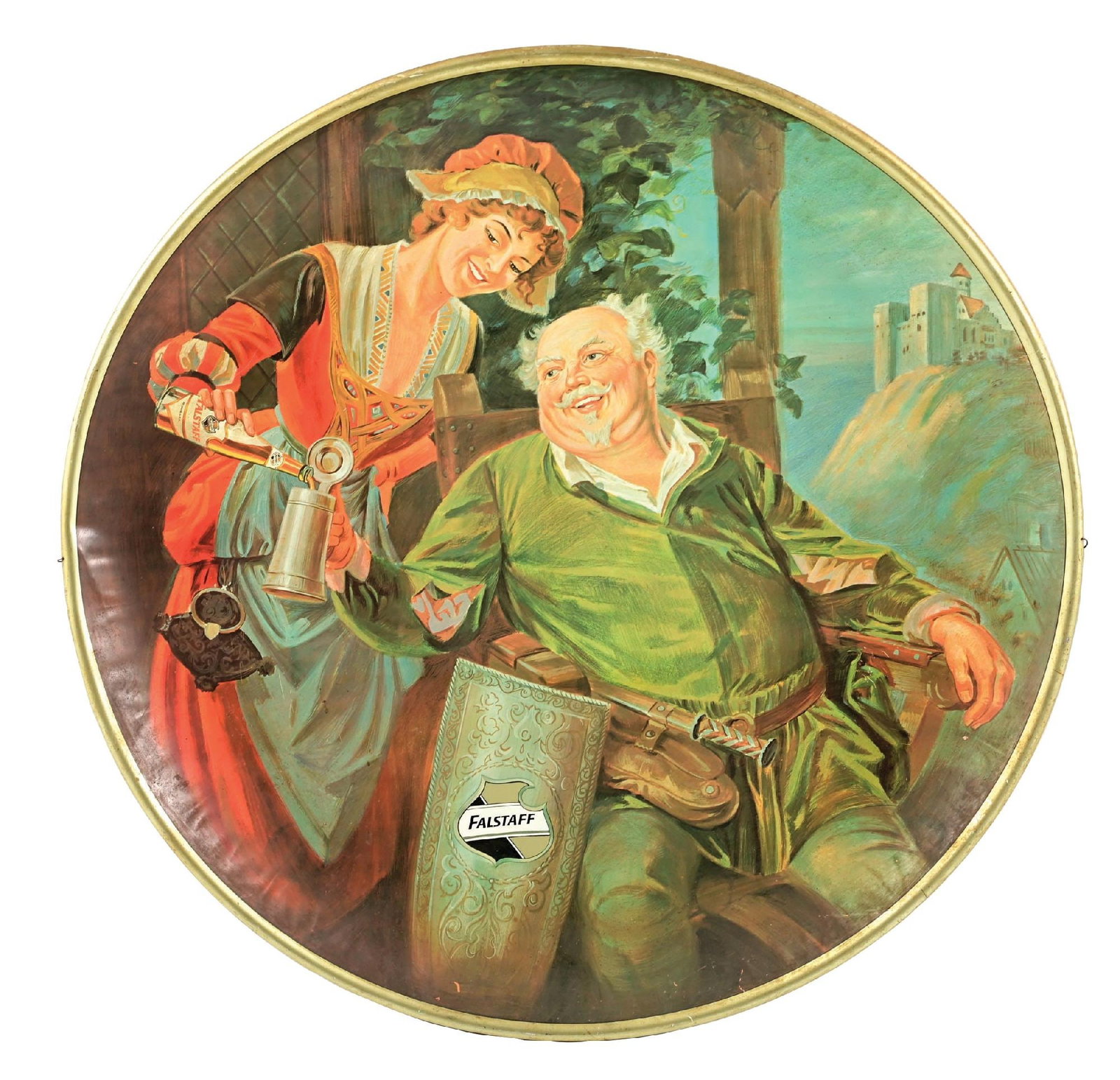 FALSTAFF BEER TIN ADVERTISING CHARGER (1 of 2)