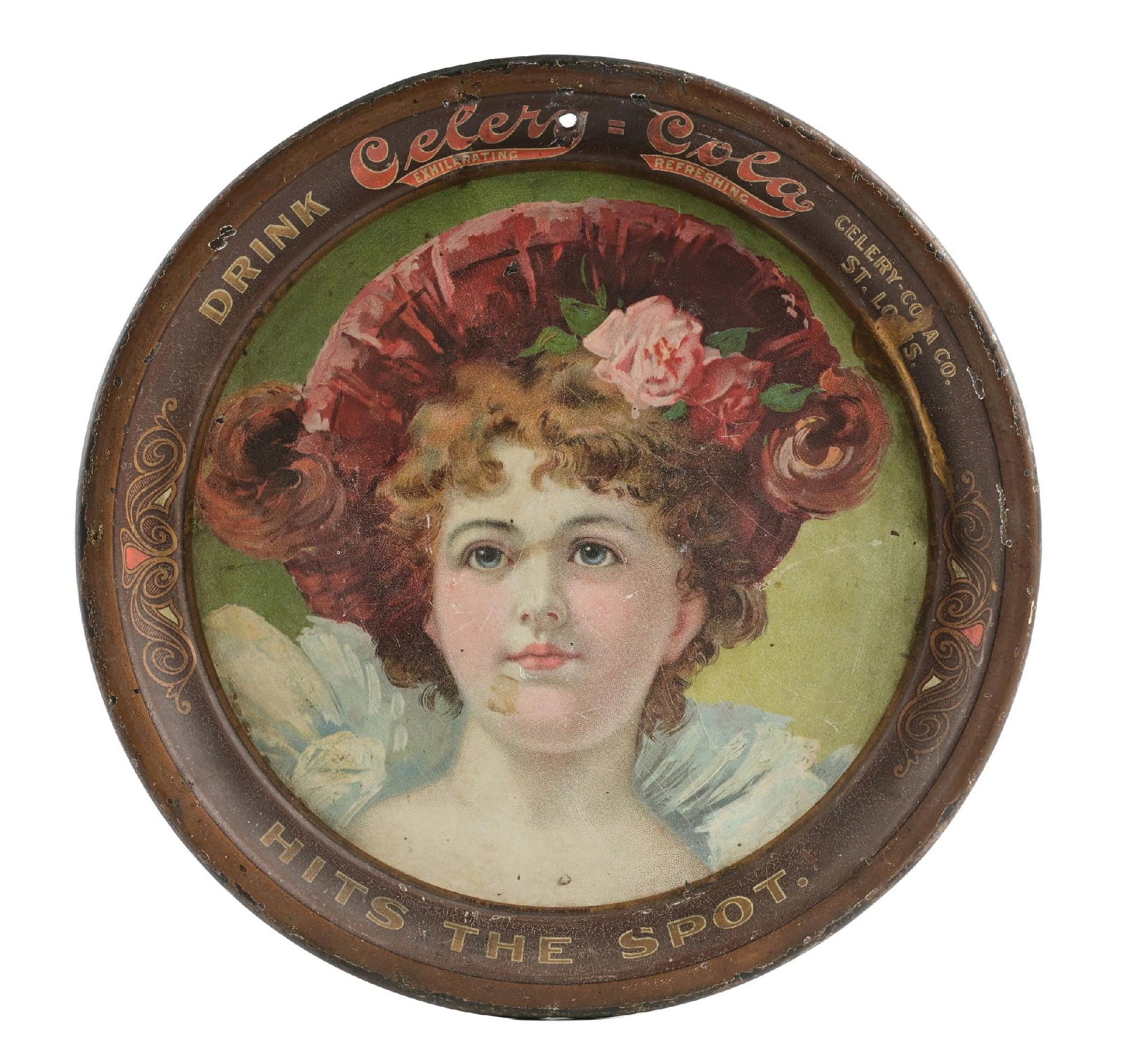 C. 1904 DRINK CELERY-COLA SODA FOUNTAIN ROUND SERVING TRAY (1 of 2)