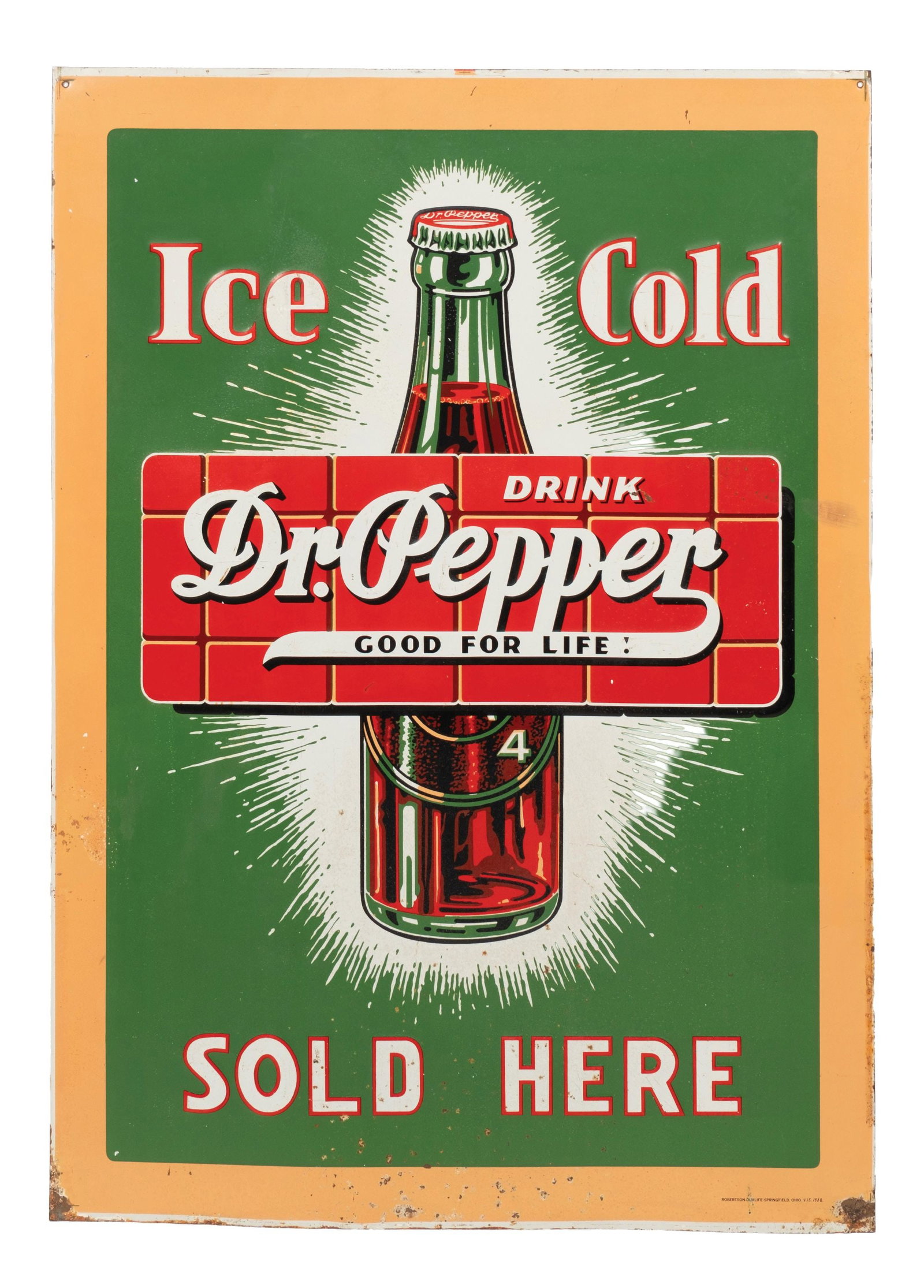 ICE COLD DR. PEPPER SOLD HERE SIGN WITH ORANGE FRAME (1 of 3)