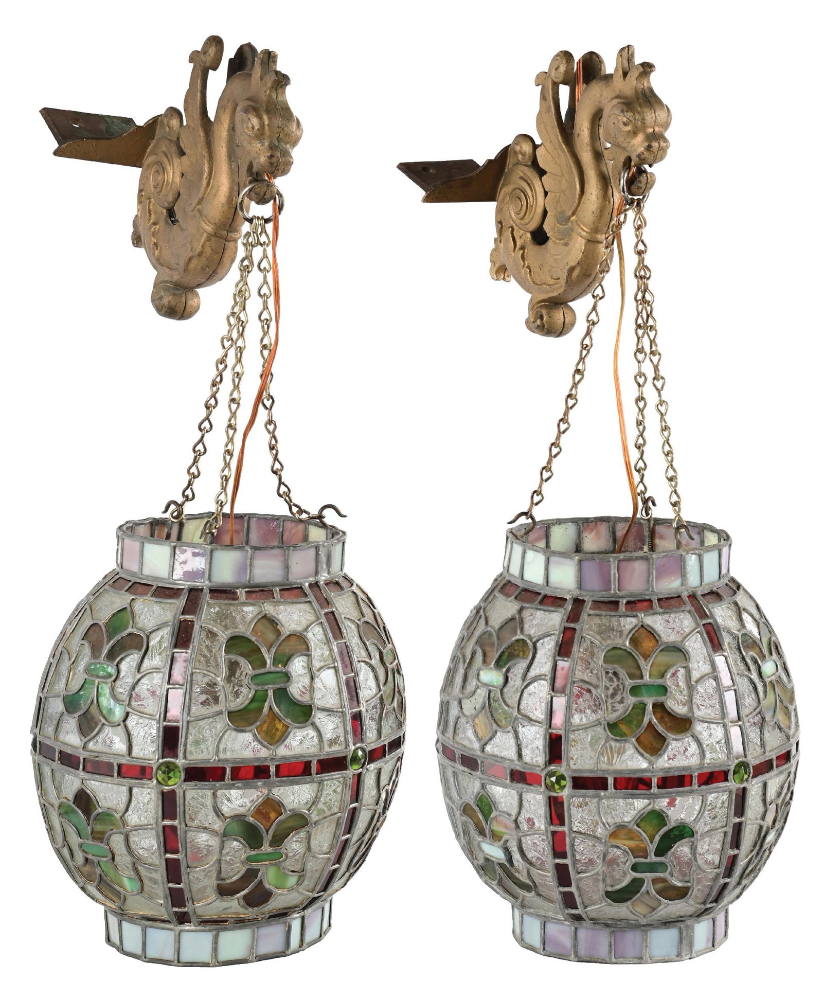 A PAIR OF ORIGINAL APOTHECARY CUT GLASS SHOW GLOBE LIGHTS (1 of 5)