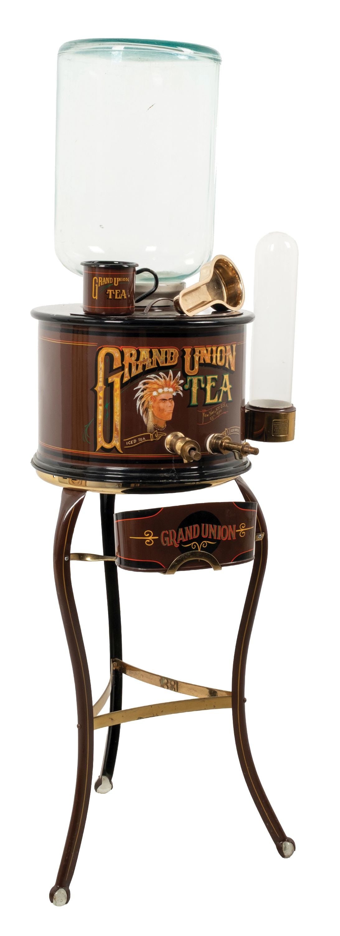 EARLY 20TH CENTURY WATER COOLER & DISPENSER RESTORED IN GRAND UNION TEA MOTIF (1 of 5)
