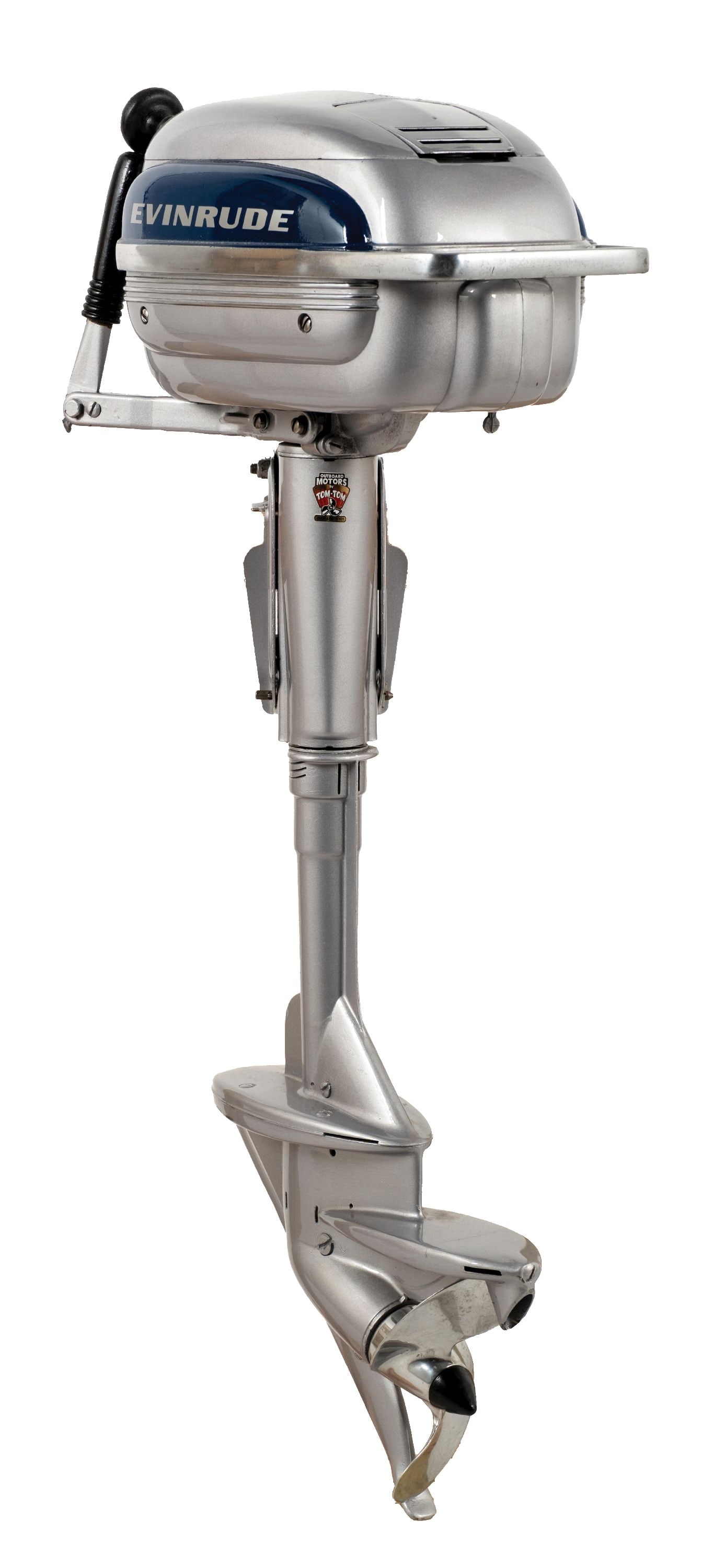 RESTORED EVINRUDE CANOE MOTOR: CONDITION: Showing all new paint and full restoration, with very little wear since restoration. Condition: (Restored). Dimensions: 19" X 9" X 35"