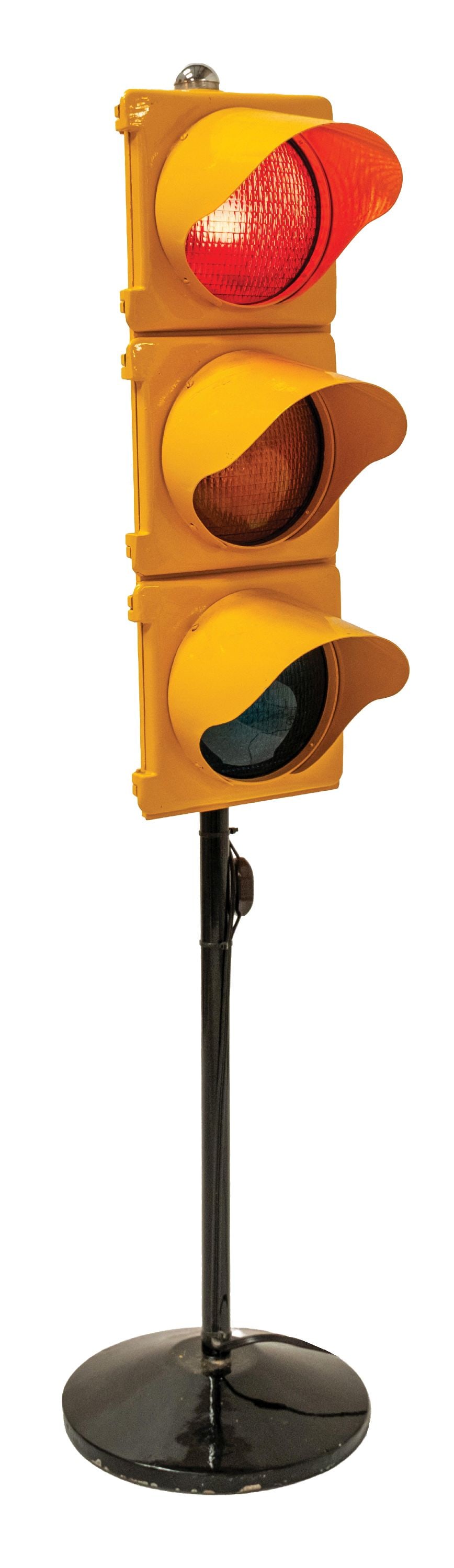 YELLOW 3 SECTION TRAFFIC SIGNAL LIGHT ON STAND (1 of 5)