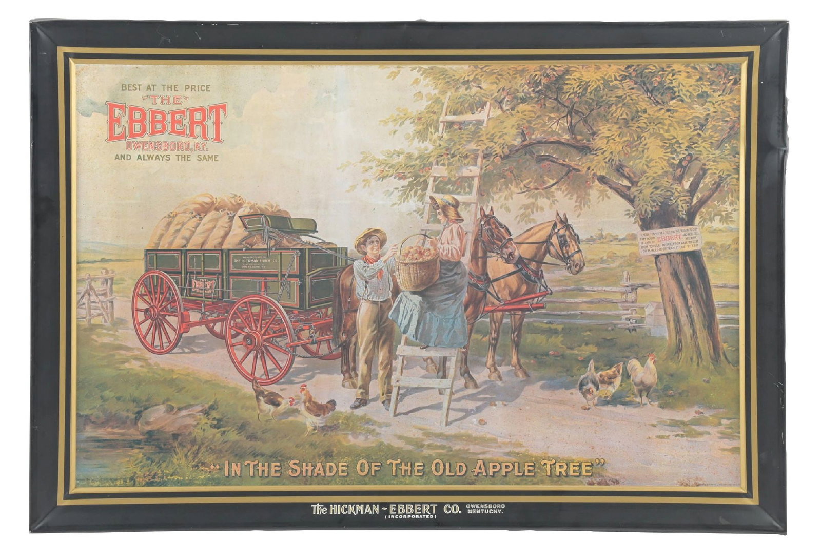 TIN EBBERT HORSE DRAWN WAGON SIGN W/ FARM SCENE GRAPHIC (1 of 4)
