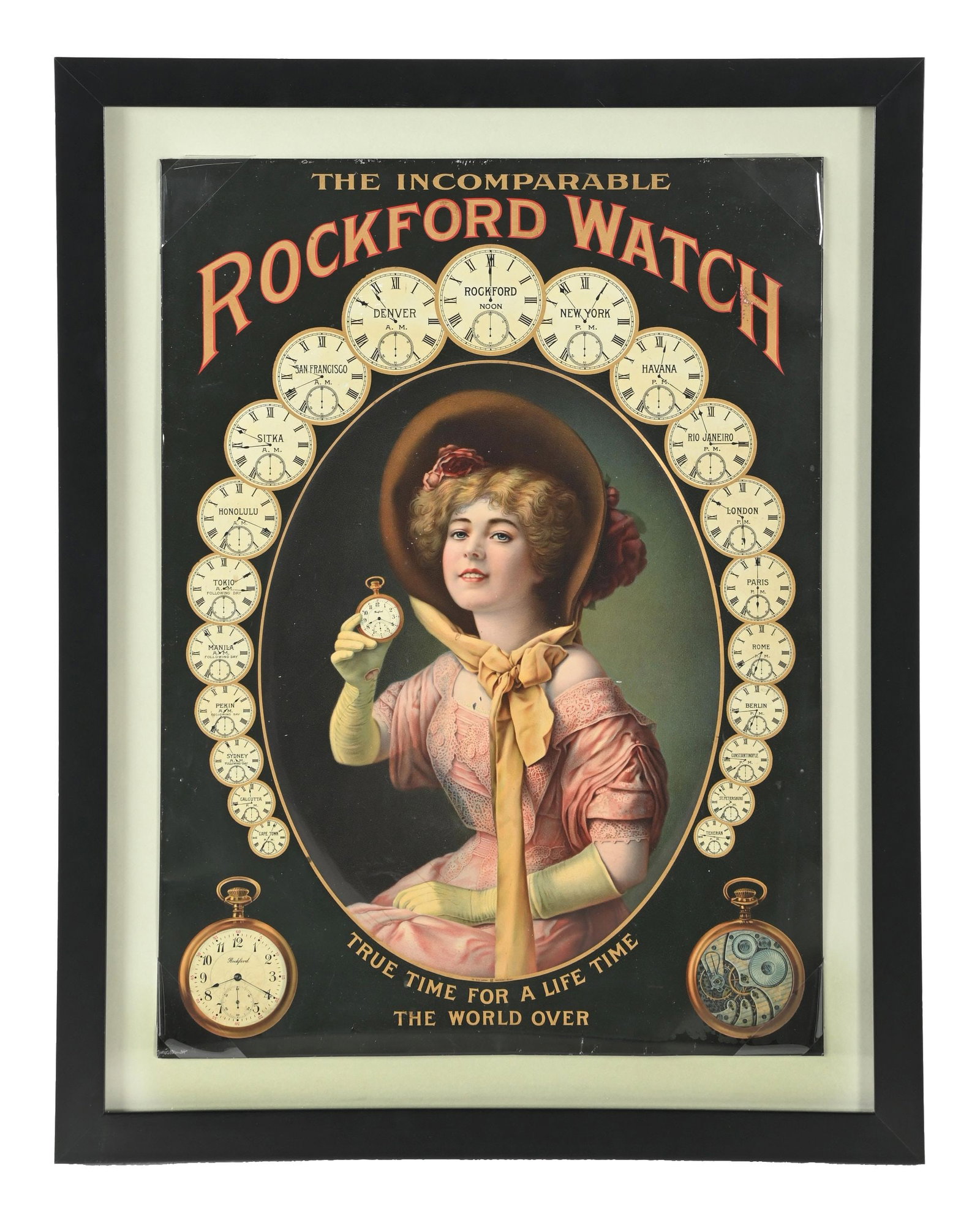 ROCKFORD WATCH TRUE TIME FOR A LIFE TIN OVER CARDBOARD SIGN (1 of 3)