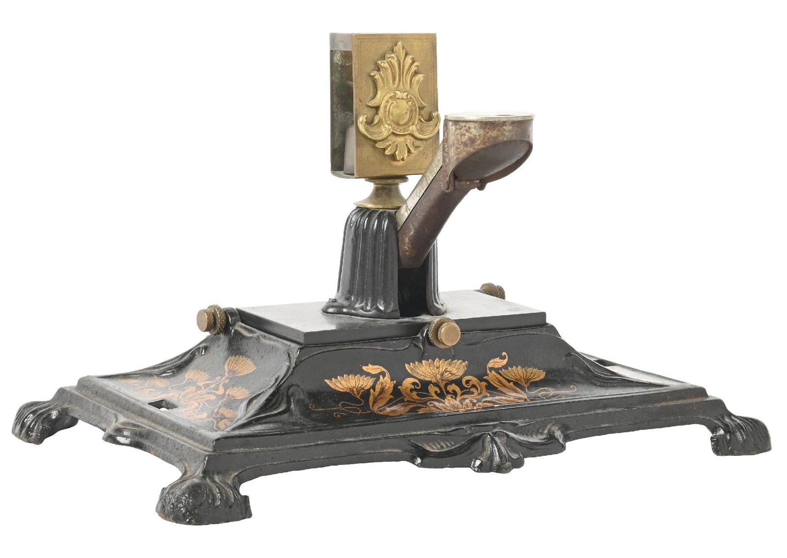 DESKTOP CAST IRON TABLE TOP CIGAR CUTTER & MATCH BOX HOLDER COMBO (1 of 5)