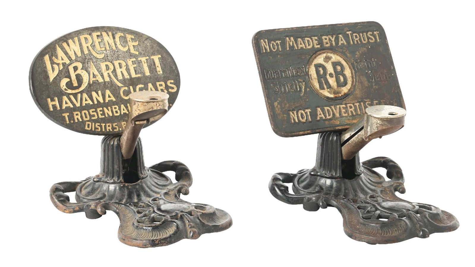 PAIR OF CAST IRON COMMERCIAL ADVERTISING CIGAR CUTTERS (1 of 6)