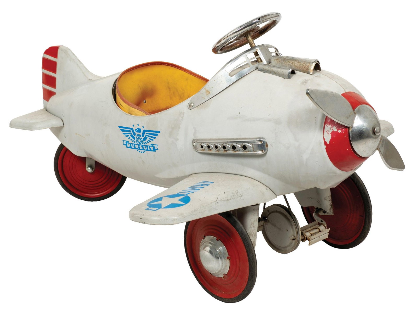 1941 MURRAY AIRPLANE PEDAL CAR: CONDITION: Original Steelcraft airplane showing original paint and original stenciling, with all original components. There are areas of oxidation and surface rust to the original equipment. Condition