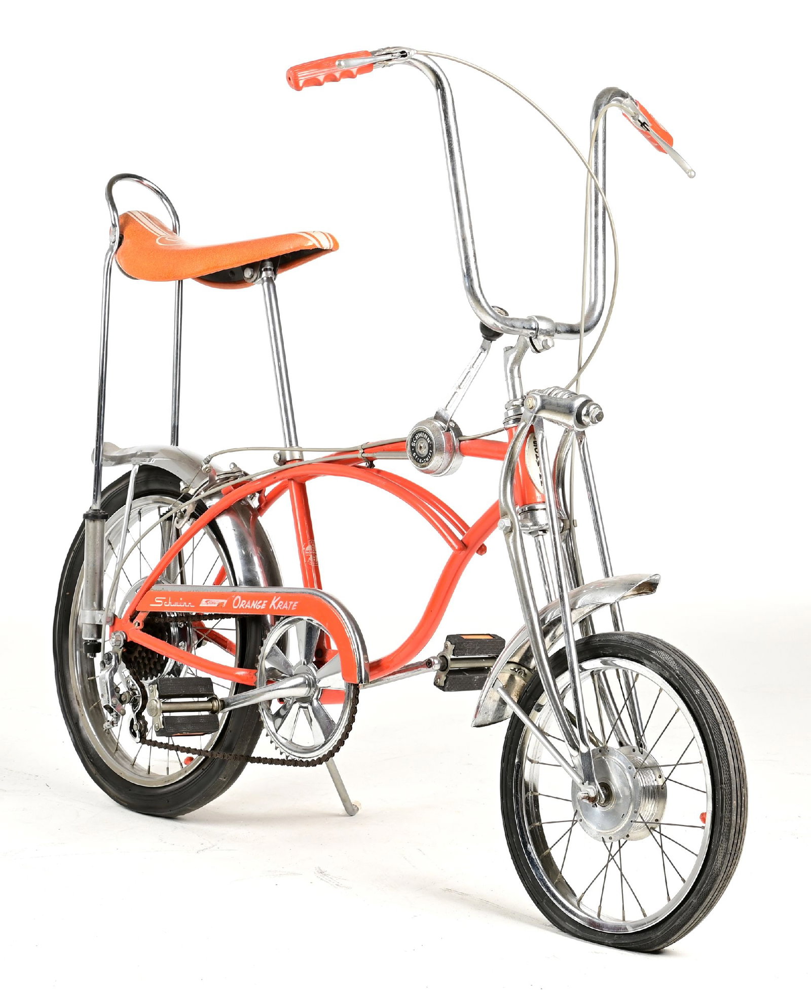 SCHWINN "ORANGE KRATE" 5-SPEED STING-RAY BICYCLE SERIAL NO. BH100815: CONDITION: Showing an older restoration to the Schwinn Orange Krate with correct saddle, shifter, handlebars, and front sprocket. Note: Some reproduction parts may have been used in the restoration of