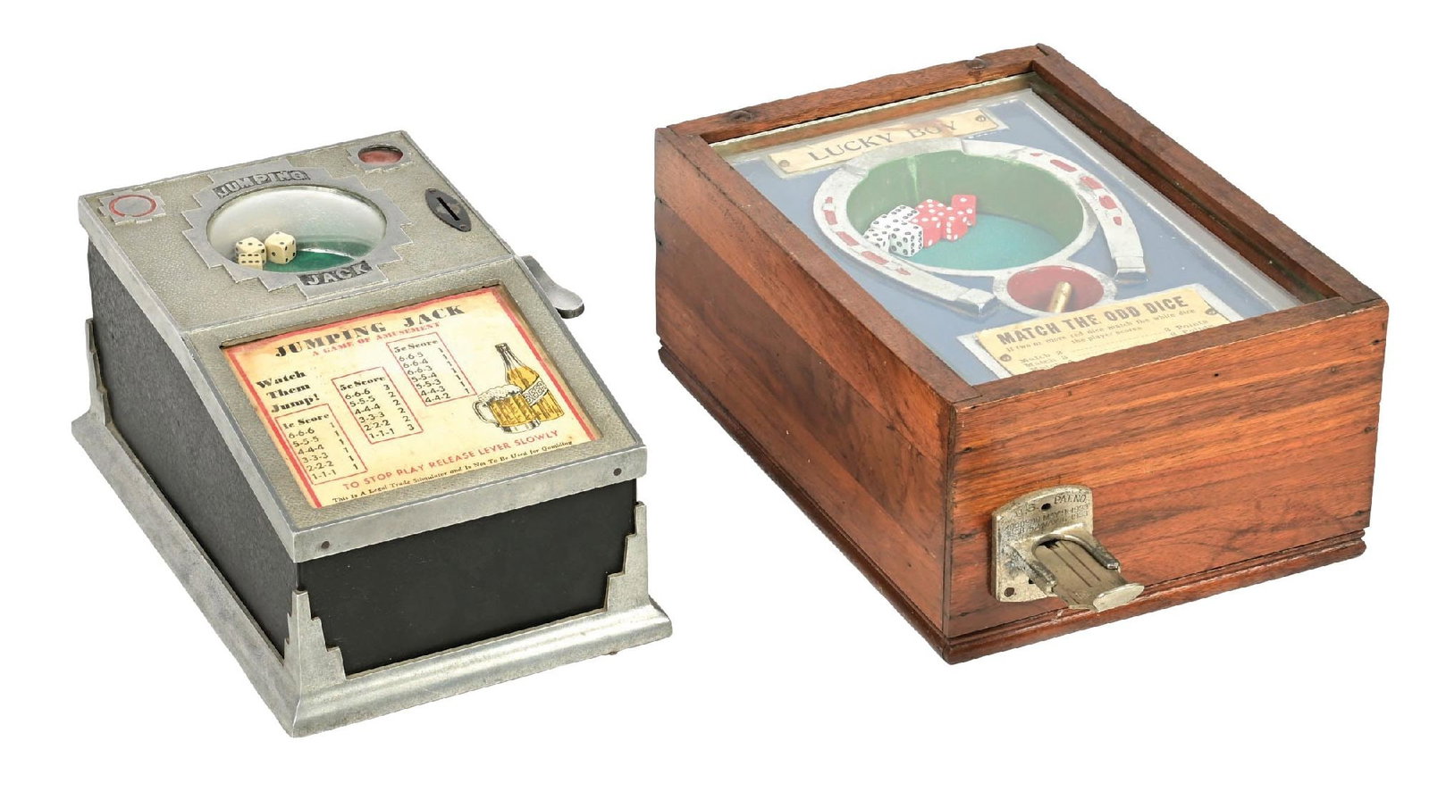 A PAIR OF TRADE STIMULATORS: JUMPING JACK AND LUCKY BOY COUNTERTOP DICE GAMES (1 of 7)