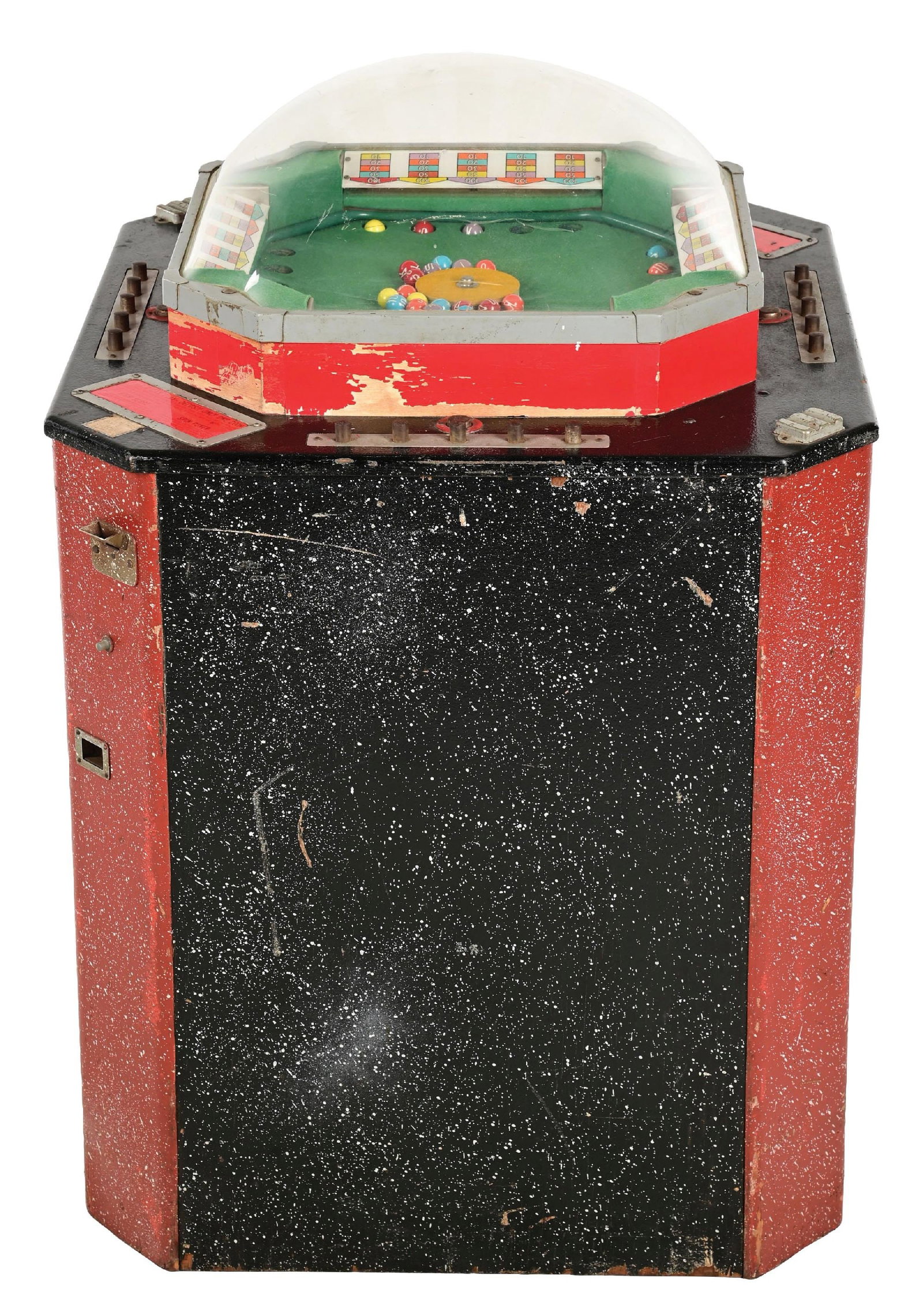BALLY MFG. SPINNER POKER ARCADE MACHINE: CONDITION: Showing all original paint with original plastic dome, interior showing original felt, all original colors, skill buttons are operational. Comes with original instruction labels. The machin
