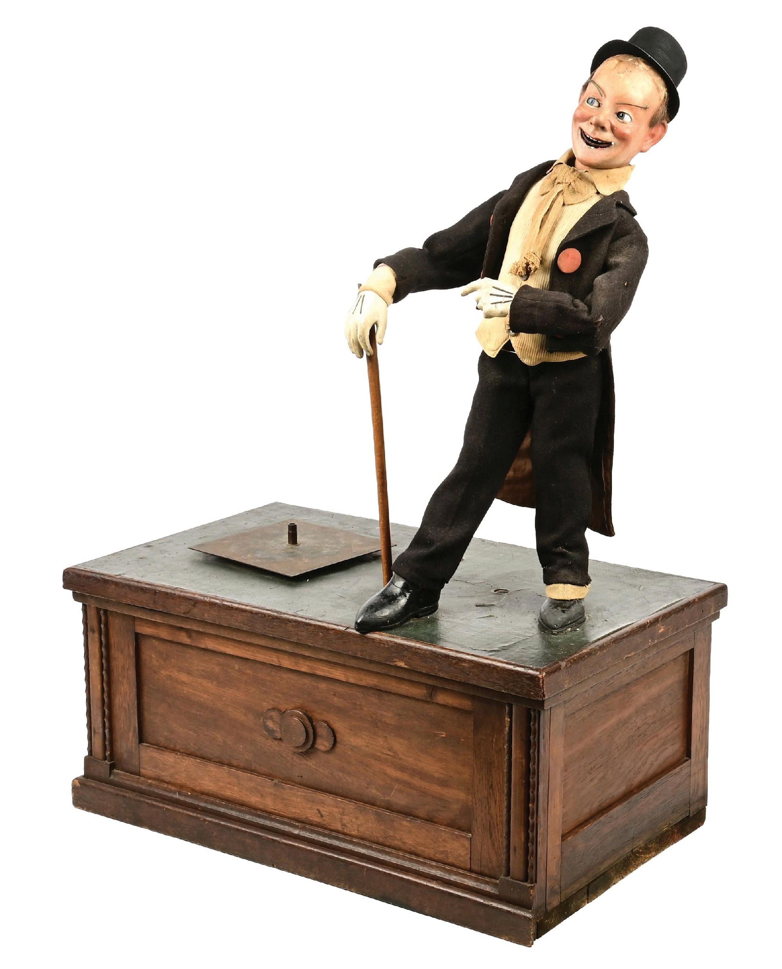 ROULLET ET DECAMPS AUTOMATON STORE DISPLAY: CONDITION: French. Early 20th Century. Showing light wear overall with period clothing to the figure, original wood stand with internal mech. When restored, movements include eyes moving