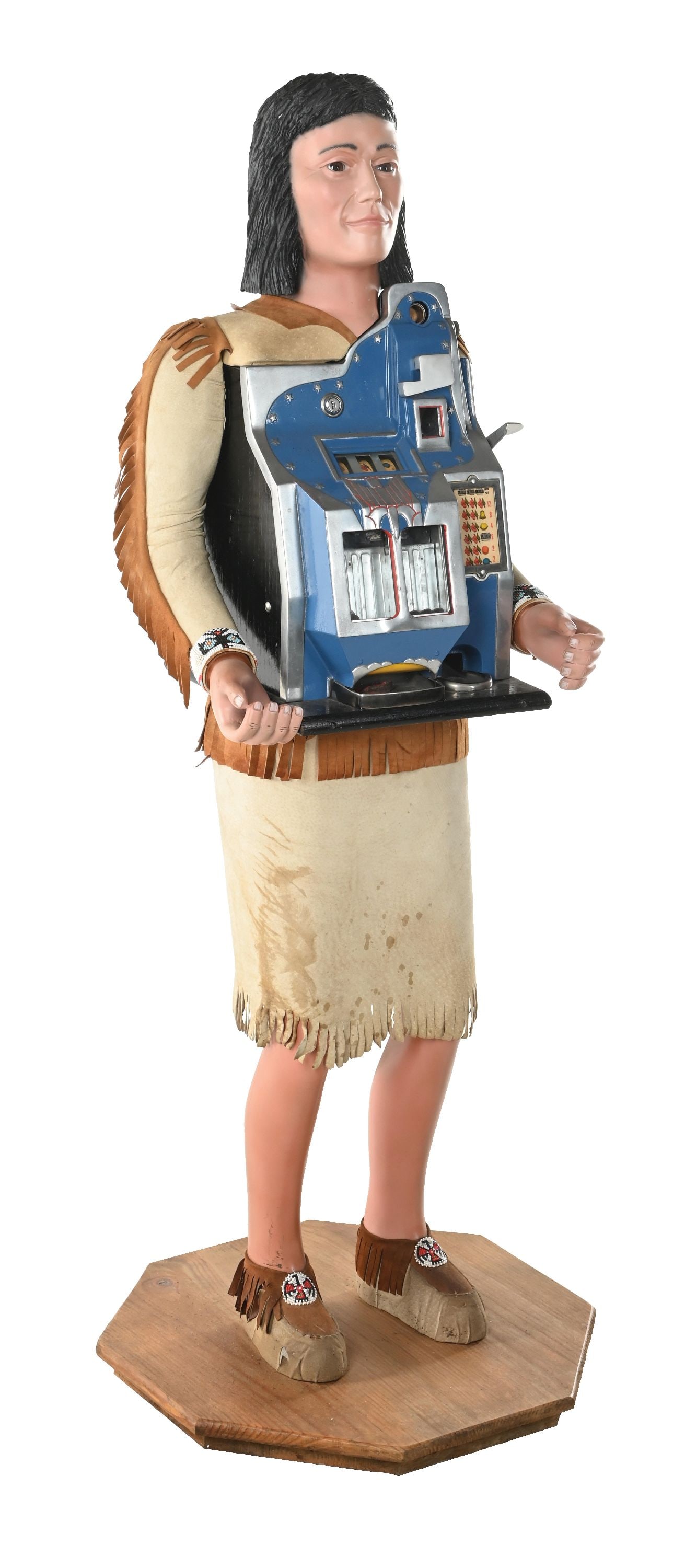 1¢ MILLS NOVELTY CO. 21 STAR FIREBIRD SLOT MACHINE: CONDITION: Showing an older restoration with new reel strips and award card. Back door is original, cash box is new. Plays well, but the coin slides are stuck. Jack pot is present and works. This is n