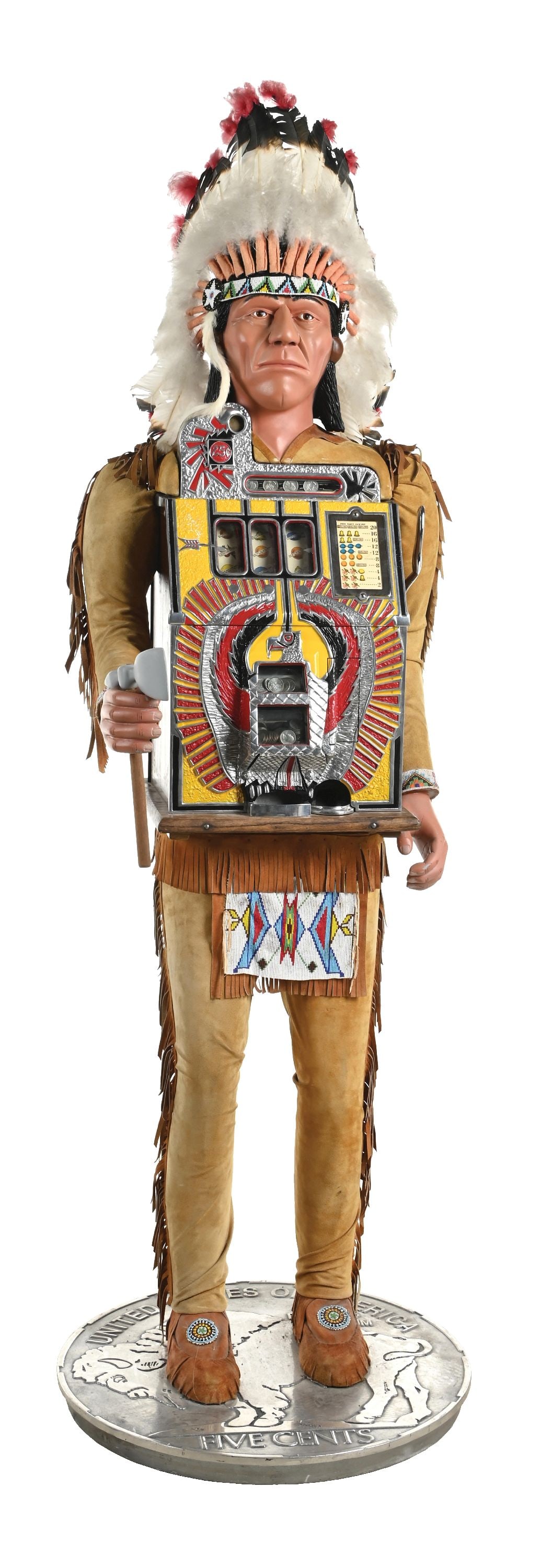 25¢ MILLS WAR EAGLE SLOT MACHINE WITH NATIVE AMERICAN STAND (1 of 7)