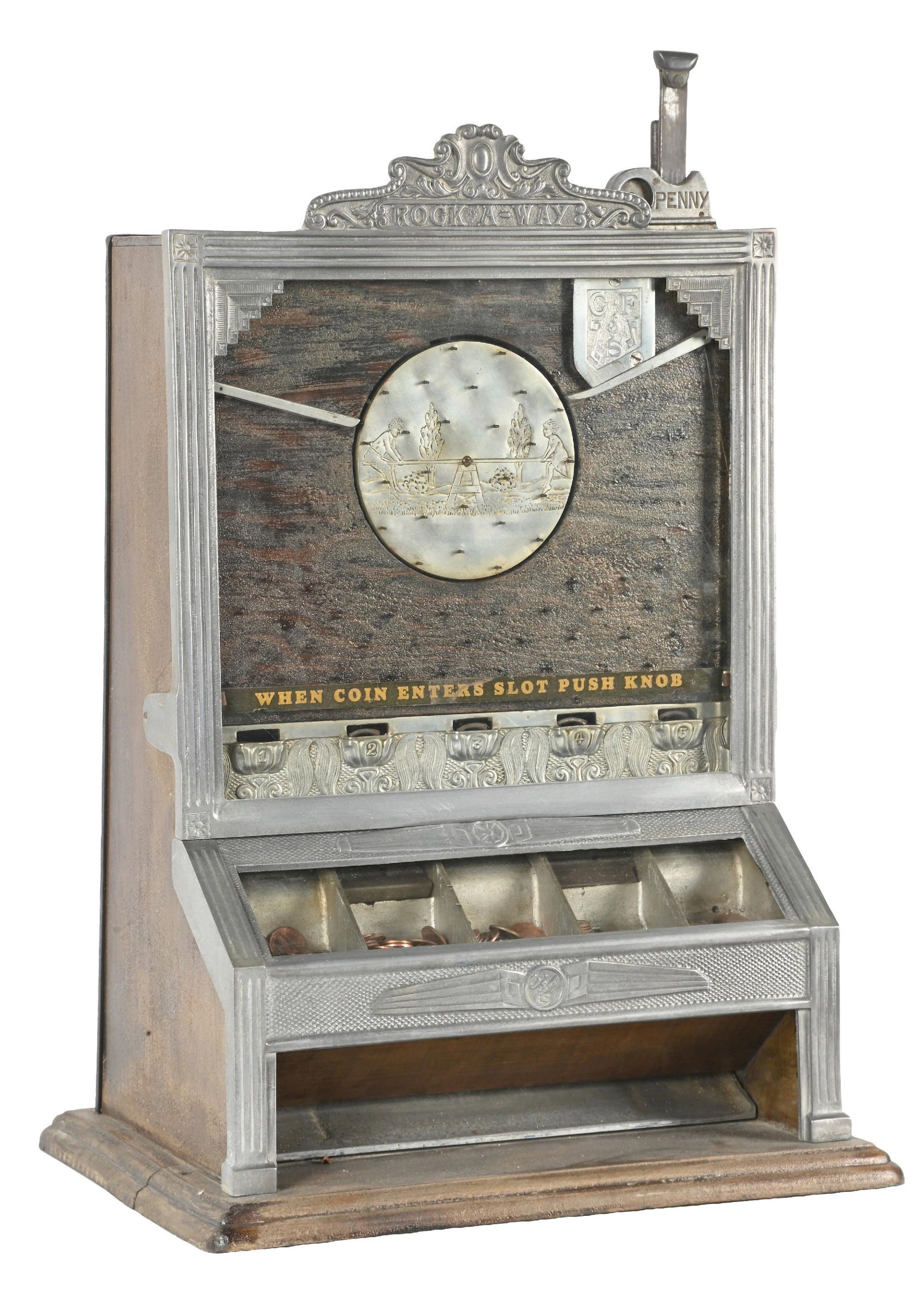 1¢ O.D. JENNINGS ROCK AWAY COIN DROP POCKET SLOT MACHINE (1 of 5)