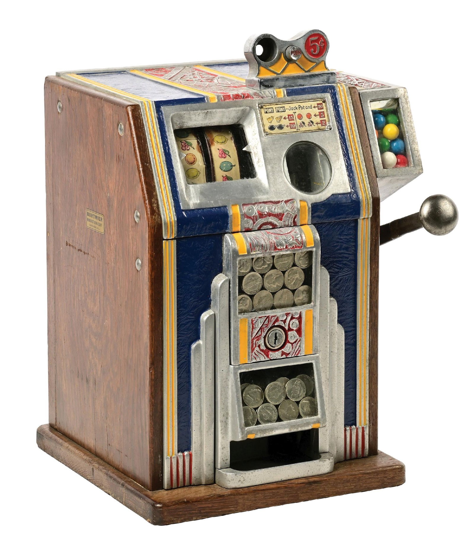 5¢ BURTMIER MFG. CO. "PONY" TWO-REEL SLOT MACHINE (1 of 6)