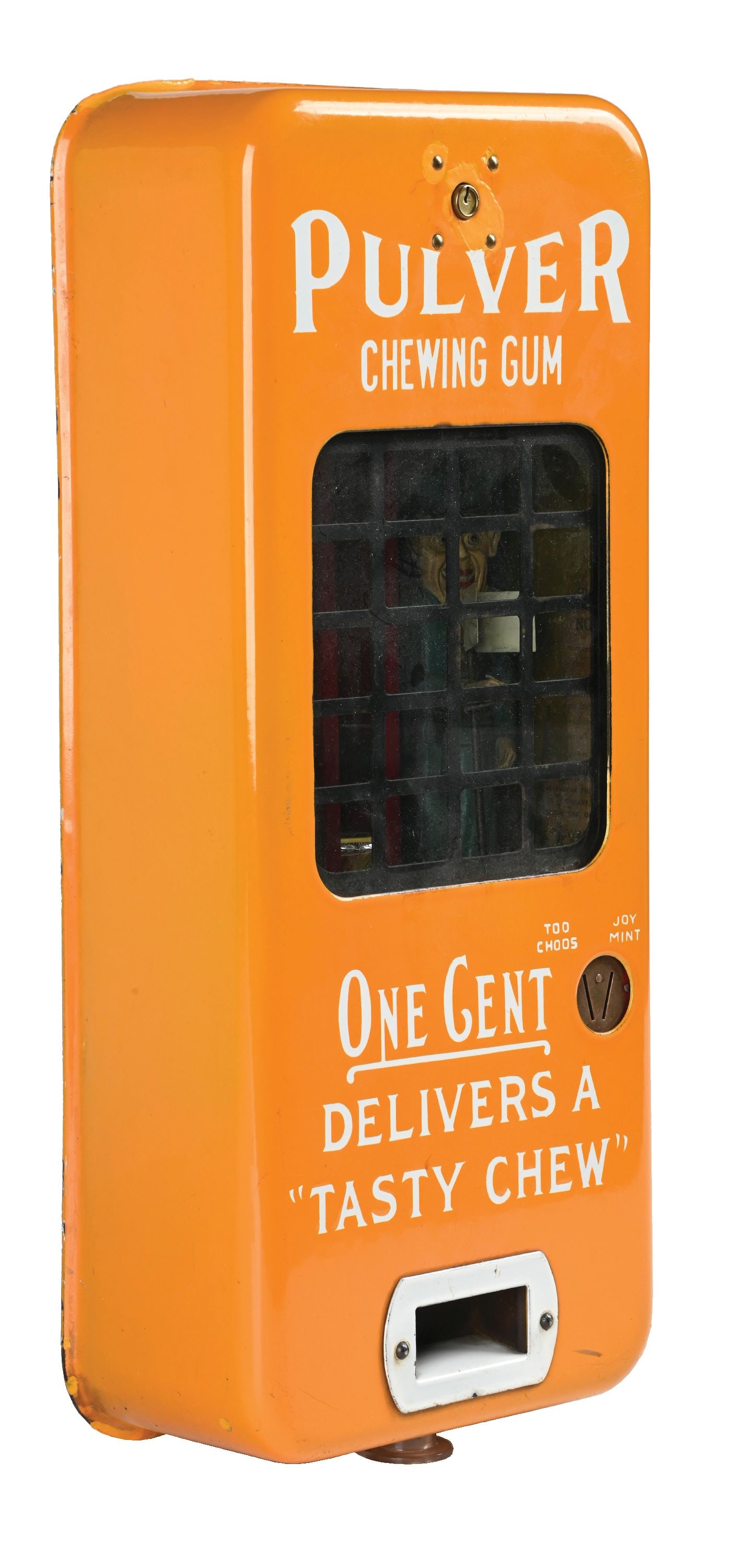 1¢ ORANGE PORCELAIN STOP AND GO COP PULVER VENDING MACHINE (1 of 6)