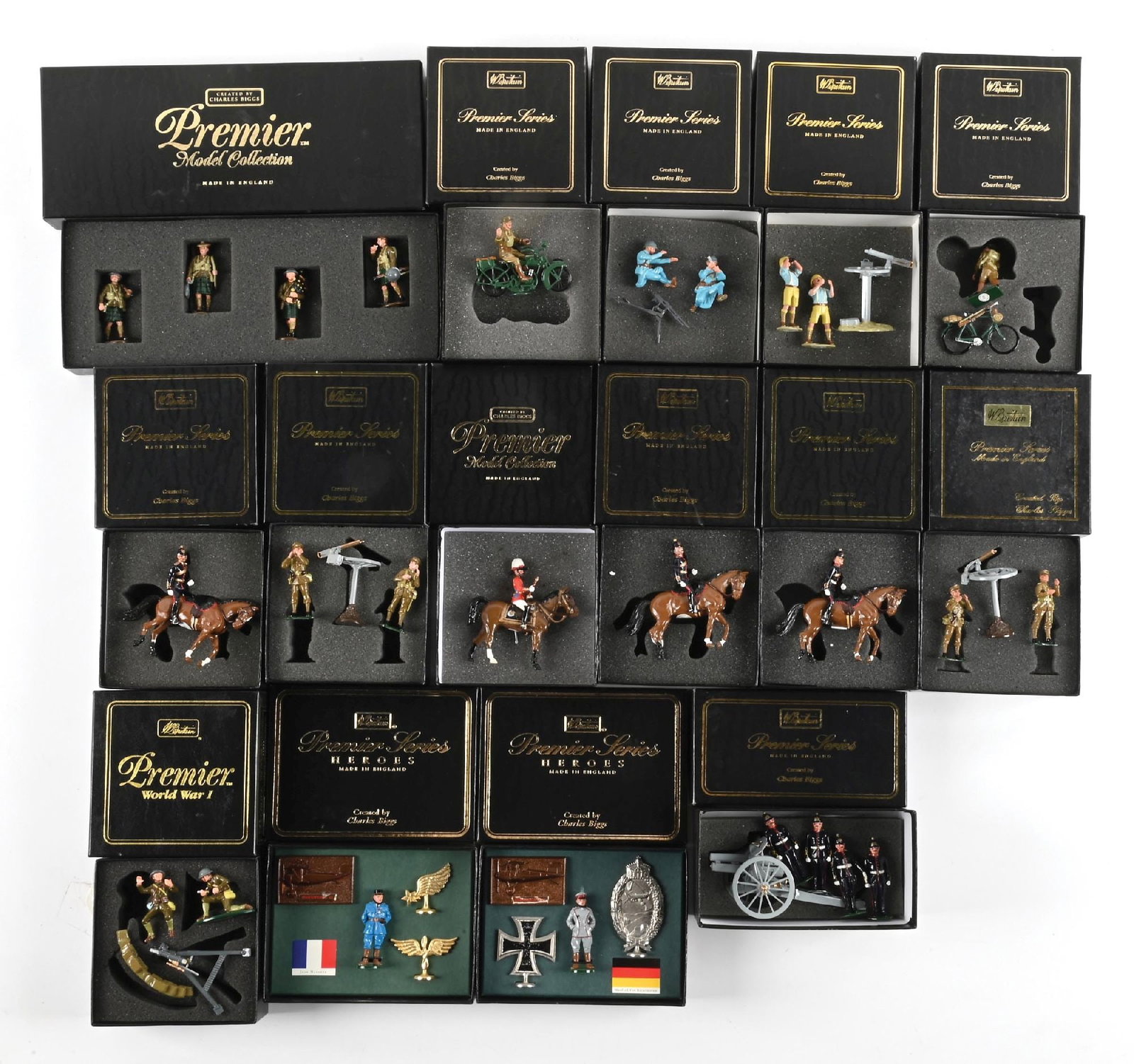 LOT OF 15: BRITAINS PREMIER SERIES / CHARLES BIGGS SETS IN BOXES: Lot consists of three sets No. 8910, two 8911, and one each of 8913, 8917, 8921, 8933, 8934, 8939, 8940, 2004, 2112, and 41032. Condition: Dimensions: Largest Box: 11 - 1/4" x 4 - 1/2" x 1 - 1/2".