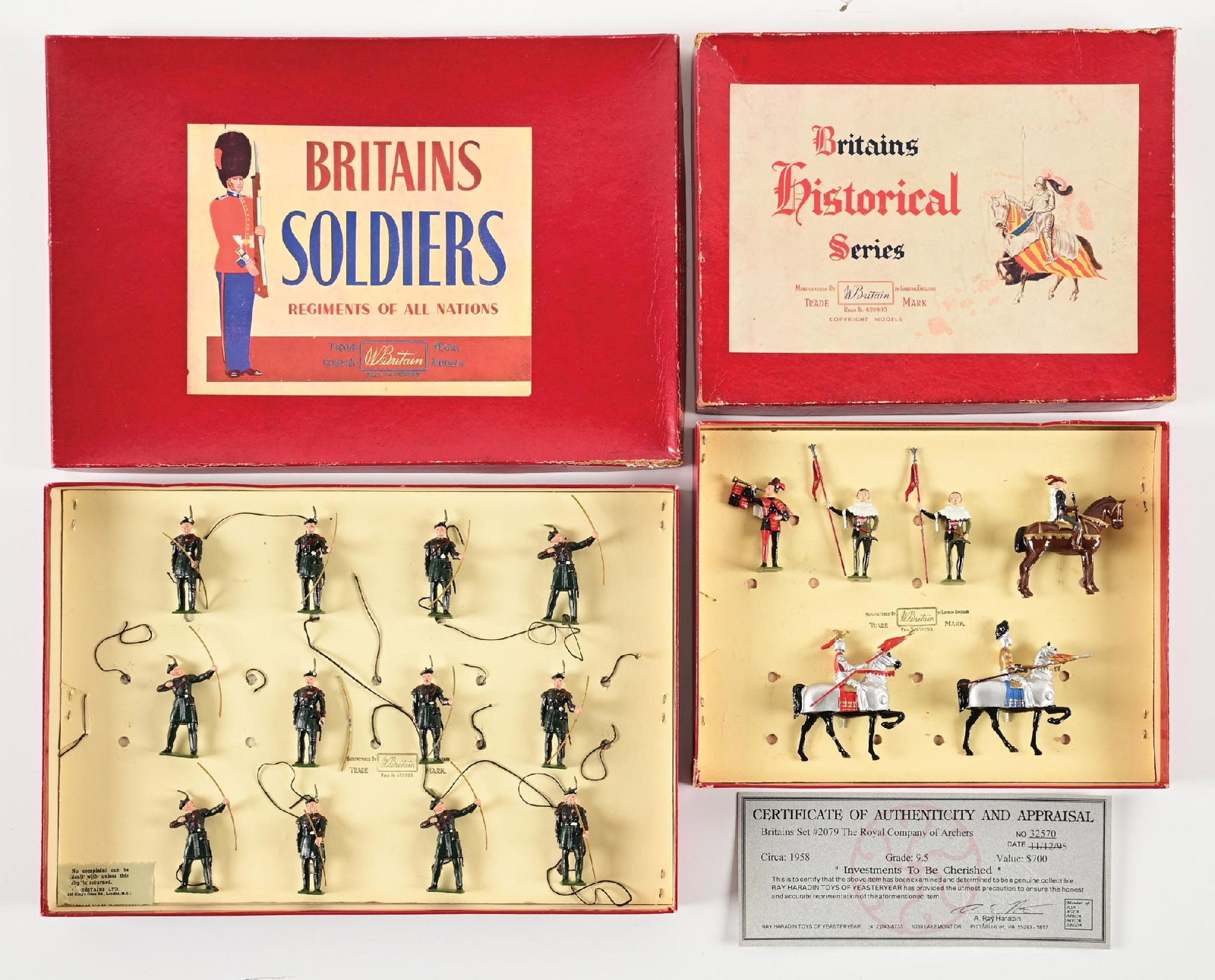 LOT OF 2: W. BRITAINS KNIGHTS NO. 1258 AND THE QUEEN SCOTTISH BODYGUARDS NO. 2079 SETS W/ BOXES (1 of 3)