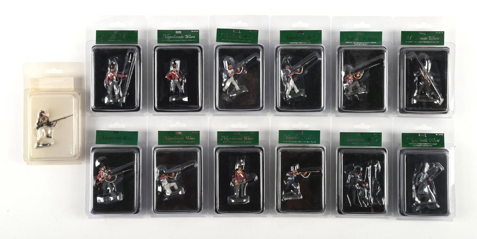 LOT OF 13: W. BRITAIN'S NAPOLEONIC FIGURES IN BLISTER PACKS: Includes British and French. Condition: Dimensions: Each: 7 -1/4" x 4 - 1/2" x 1 -1/2".