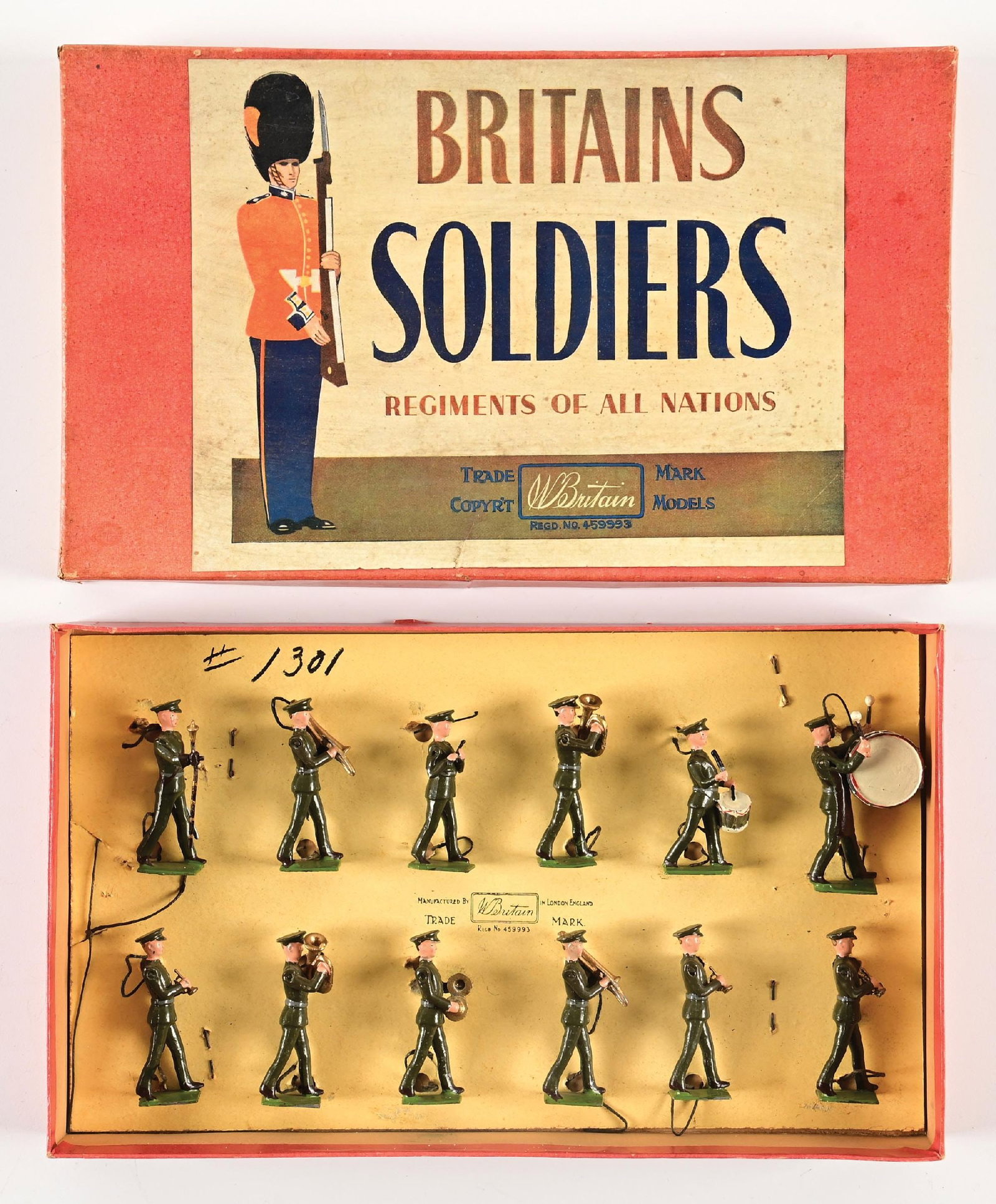 BRITAINS NO. 1301 U.S.A. MILITARY BAND ACTIVE SERVICE DRESS SET W/ BOX (1 of 3)