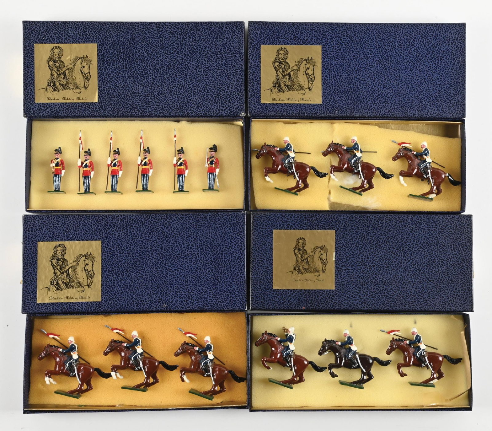 LOT OF 4: BLENHEIM ZULU WARS: Lot consists of 17th Lancer Troopers with Officer and 33rd Lancers At Attention with Officer and Bugler. Condition: Dimensions: Each Box: 11 - 1/4" x 5" x 1 - 1/4".
