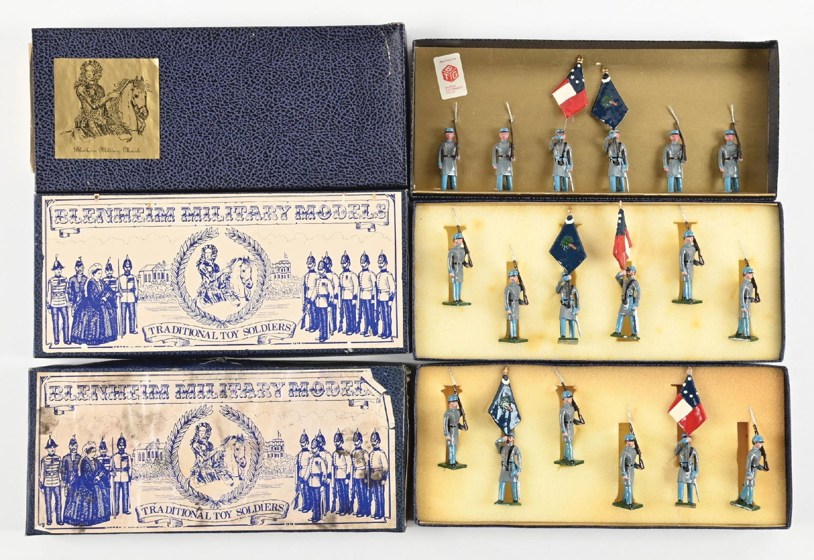 LOT OF 3: BLENHEIM MILITARY MODELS AMERICAN CIVIL WAR: Lot consists of three sets South Carolina Volunteer Color Party No. B39. 6 pieces each. 18 pieces total. Condition: Dimensions: Each Box: 11 - 1/4" x 5" x 1 - 1/4".