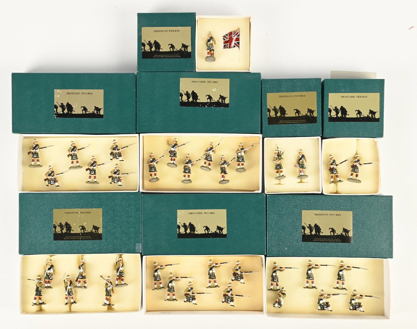 LOT OF 8: FRONTLINE FIGURES GORDON HIGHLANDERS SETS IN BOXES: Lot consists of set Nos. GH1 through GH8. Condition: Dimensions: Largest Box: 10 - 1/4" x 5" x 2".