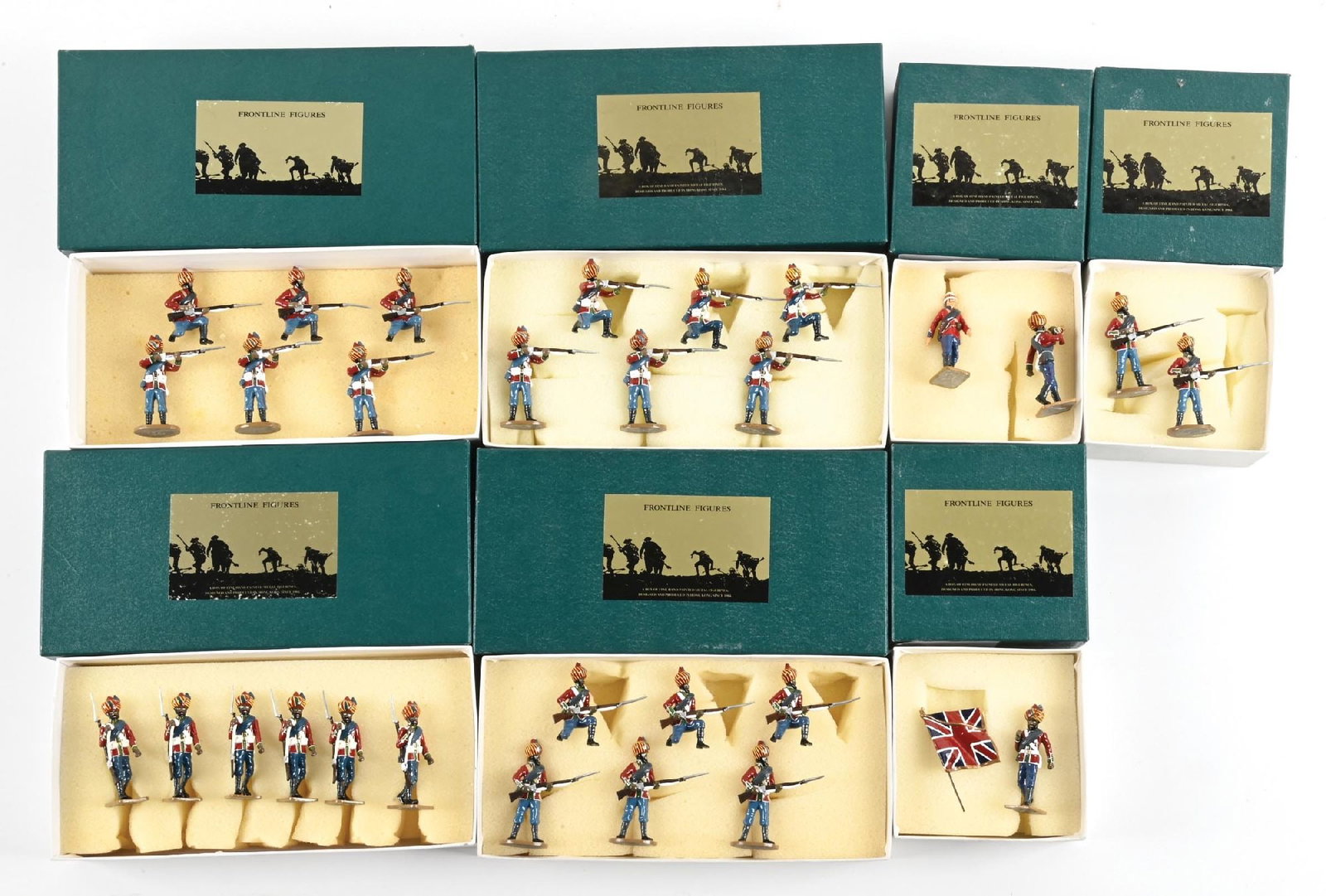 LOT OF 7: FRONTLINE BRITISH INDIAN ARMY SETS IN BOXES: Lot consists of sets LS1, LS2, LS3, LS4, LS6, LS7, LS8. Condition: Dimensions: Largest Box: 10 - 1/4" x 5" x 2".