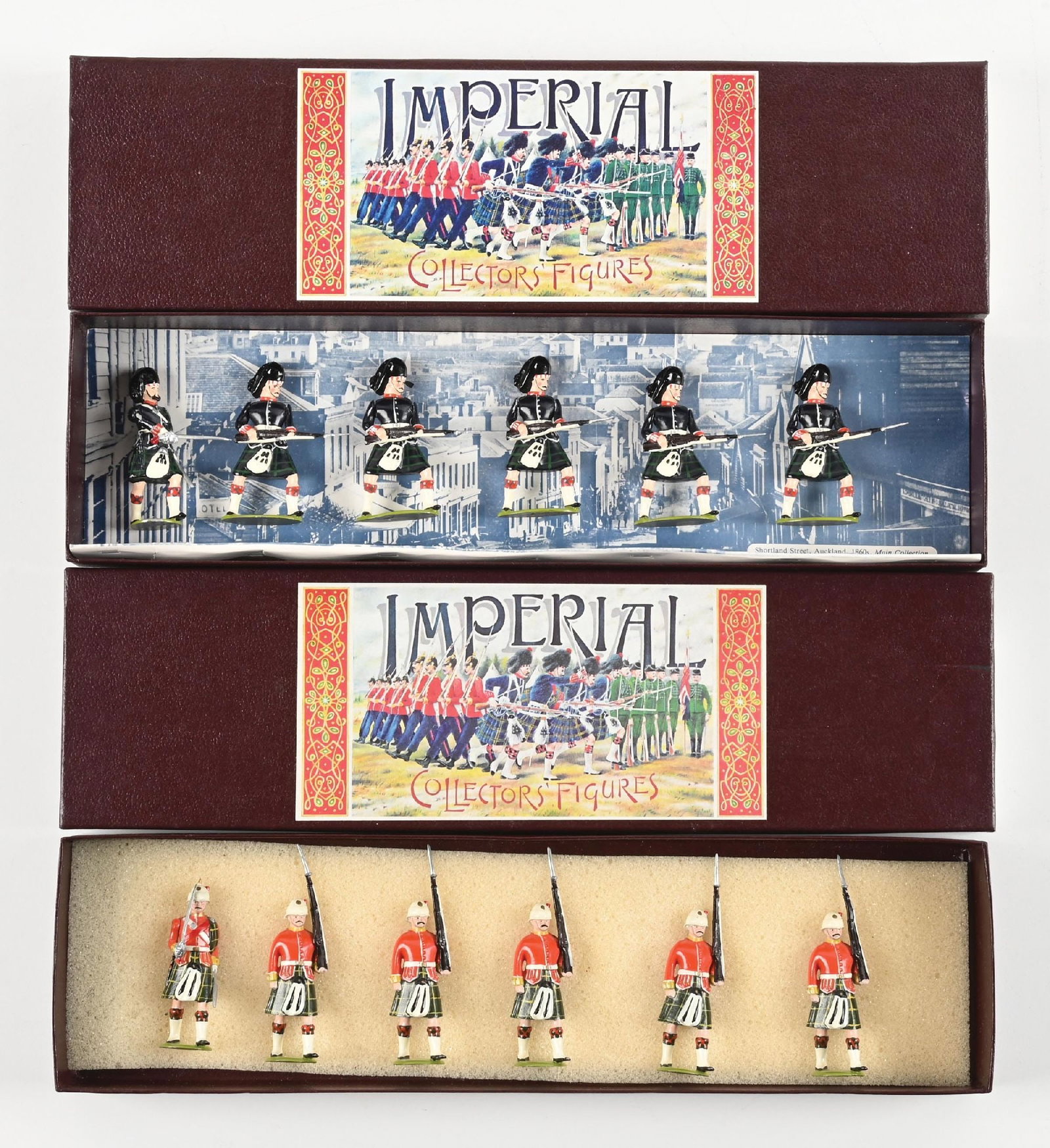 LOT OF 2: IMPERIAL PRODUCTIONS FIRST ISSUE: (A) The Dunedin Highland Rifle Volunteers No. 4. 6 pieces. (B) South Australian Scottish Infantry 1903 No. 7. 6 pieces. 12 pieces total. Condition: Dimensions: Each Box: 13 - 1/4" x 3 - 3/4" x 1 - 3/8