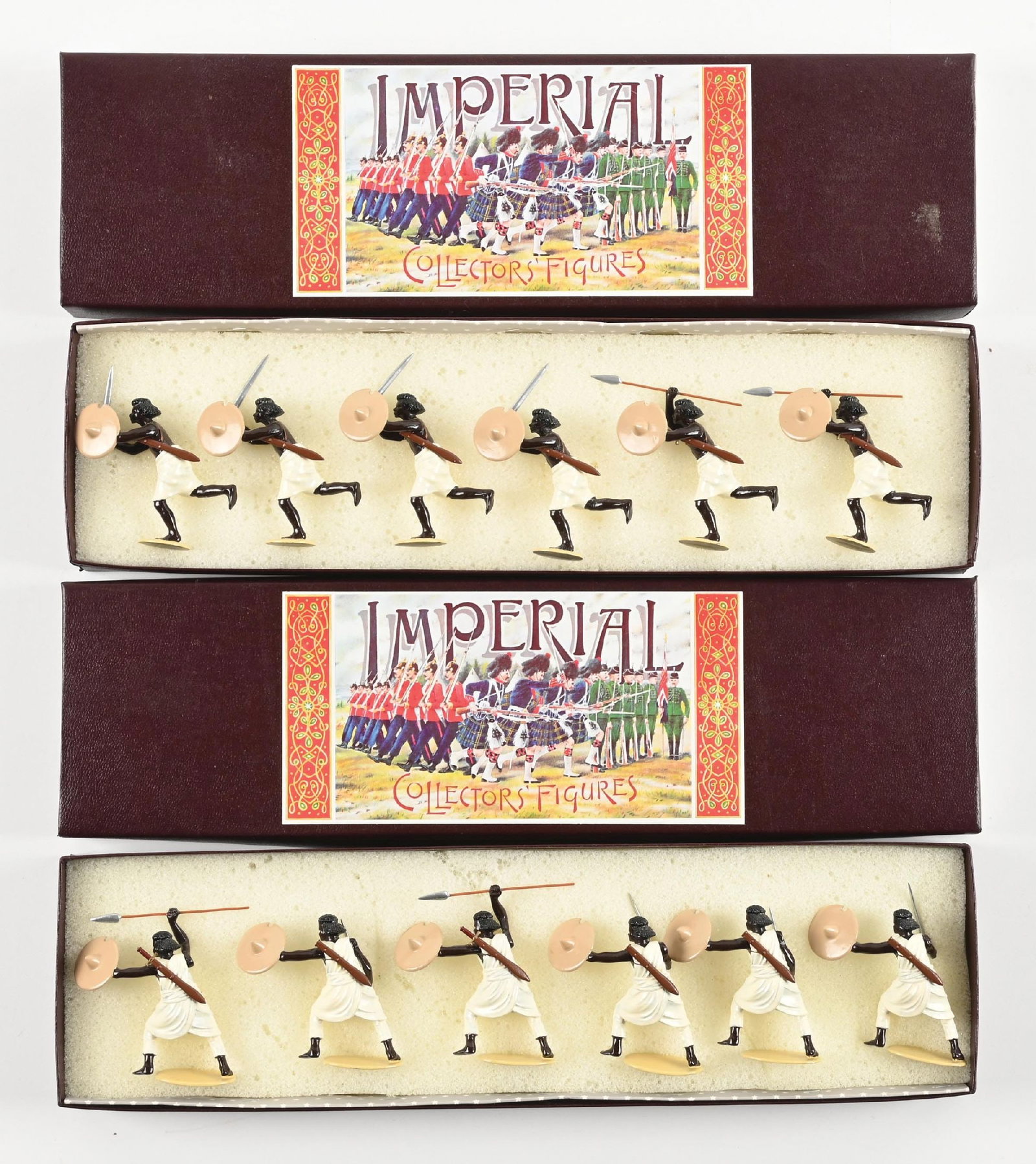 IMPERIAL PRODUCTIONS SUDAN WARS: Beja warriors, #46 & #47. Loose in box. 12 pcs. Condition: Dimensions: Each Box: 13 - 1/4" x 3 - 3/4" x 1 - 3/8".