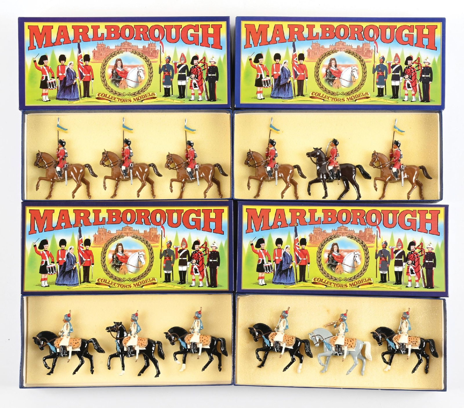 LOT OF 4: MARLBOROUGH DELHI DURBAR: Lot consists of two sets Alwar Lancers, D41 and D42, and two sets Imperial Cadet Corps D10 and D11. 3 pieces each. 12 pieces total. Condition: Dimensions: Each Box: 11 - 1/4" x 5" x 2".