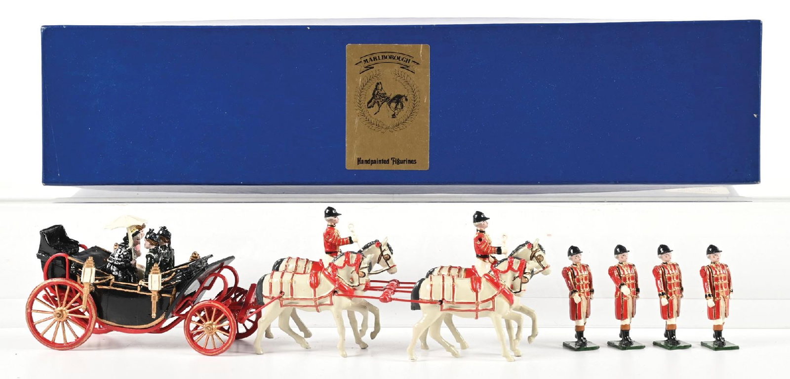 MARLBOROUGH QUEEN VICTORIA'S DIAMOND JUBILEE PROCESSION 1897 SET J01 IN BOX: Queen Victoria in open landau. 12 pieces. Condition: Dimensions: Box: 17" x 3 - 3/4" x 4 - 1/2".