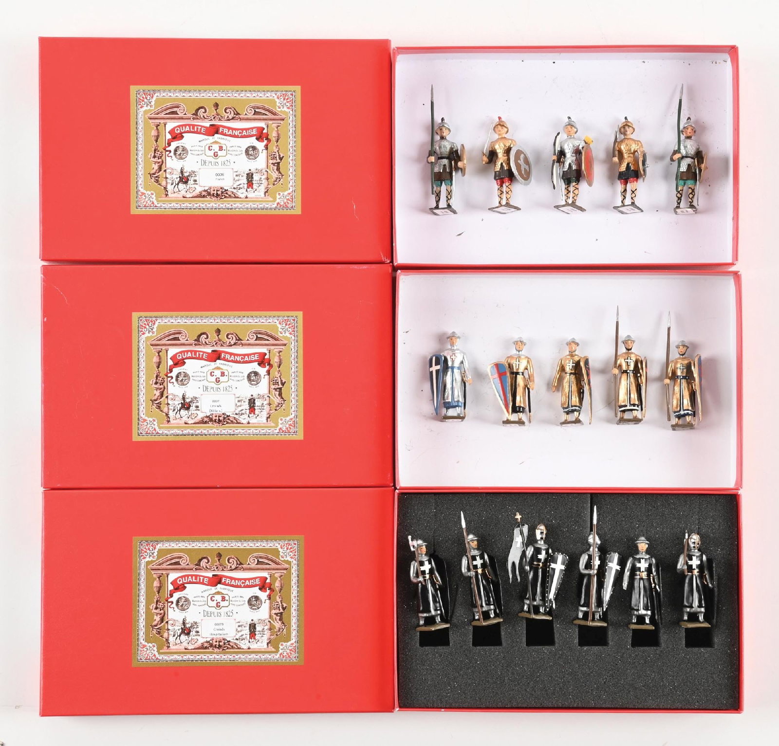 MIGNOT MEDIEVAL: Lot consists of French Men at Arms with boxes. 16 pieces total. Condition: Dimensions: Each Box: 8" x 5 - 1/8" x 1 - 1/4".