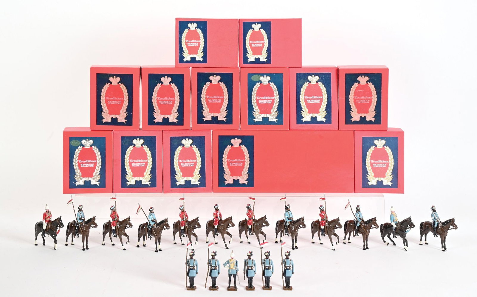 LOT OF 13: TRADITIONAL MINIATURES INDIAN ARMY MOUNTED & FOOT LANCERS IN BOXES: 12 pieces individually boxed. 18 pieces total. Condition: Dimensions: Largest Box: 11 - 1/4" x 5" x 1 - 1/4".