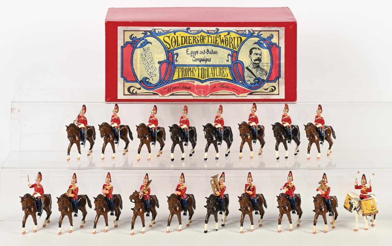 TROPHY PRICESS CHARLOTTE OF WALES 5TH DRAGOON GUARDS: One figure has arms loose, but present. 18 pieces. Condition: Dimensions: 12 - 1/4" x 5 - 1/4" x 5".