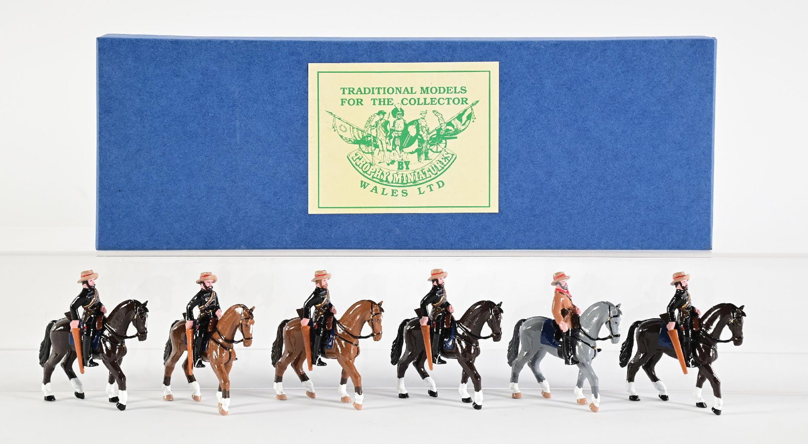 TROPHY MINIATURES BOER WAR FRONTIER LIGHT HORSE: 12 pieces. Condition: Dimensions: 14" x 4 - 1/4" x 3 - 3/4".