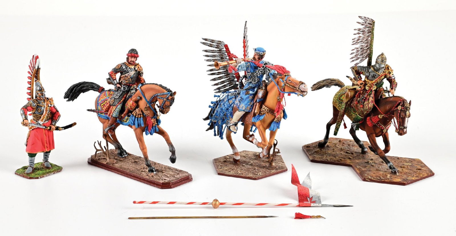 LOT OF 4: ST. PETERSBURG GRENADA FIGURES: Includes mounted Herald, Winged Hussar, and Polish Warrior. May not be complete. Very good condition. 4 pieces. Condition: Dimensions: Largest: 4 - 1/2" x 2 - 1/4" x 3 - 1/2".