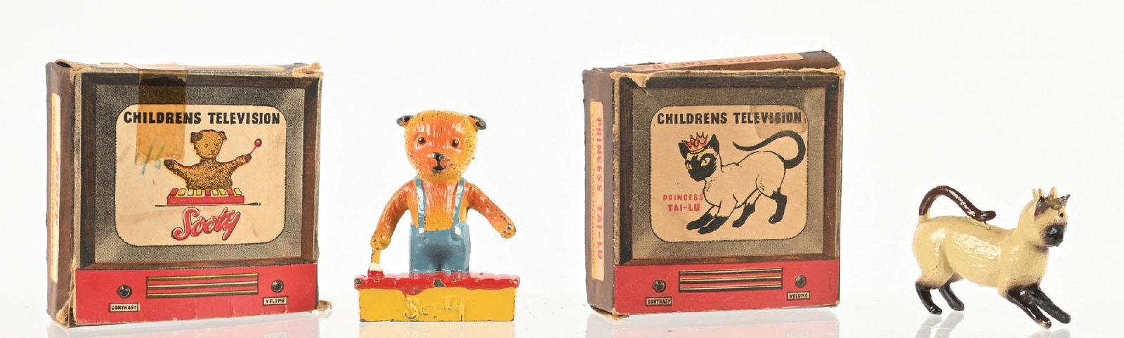 LOT OF 2: LUNTOYS FIGURES: (A) Children's Television Sooty at Xylophone. (B) Princess Tai-Lu. Both with original boxes, which have storage and play wear. Condition: Dimensions: Each Box: 2 - 1/2" x 2 - 1/2" x 1".