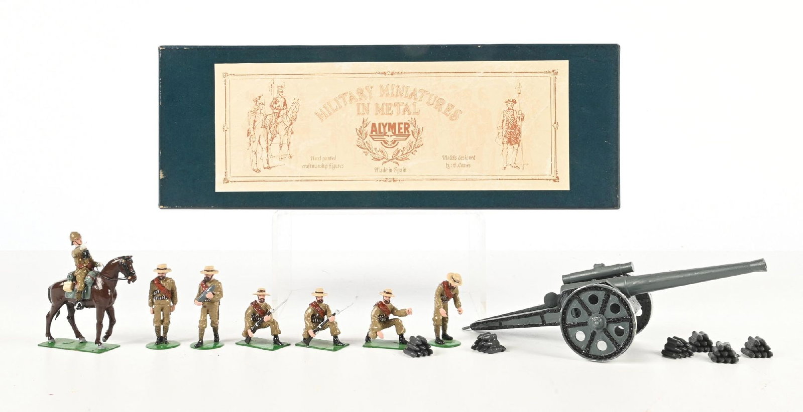 ALYMER MINIATURES SET NO. AB-46 ROYAL NAVY LANDING PARTY BOER WAR IN BOX: 14 pieces. Condition: Dimensions: Box: 14" x 5" x 4".