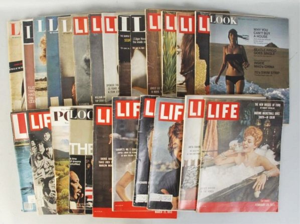 Lot of 25: Movie Star Magazines.: This group includes Look and Life Magazines featuring stars such as Janet Leigh, Audrey Hepburn, Liz Taylor, Spencer Tracy, and others. Condit